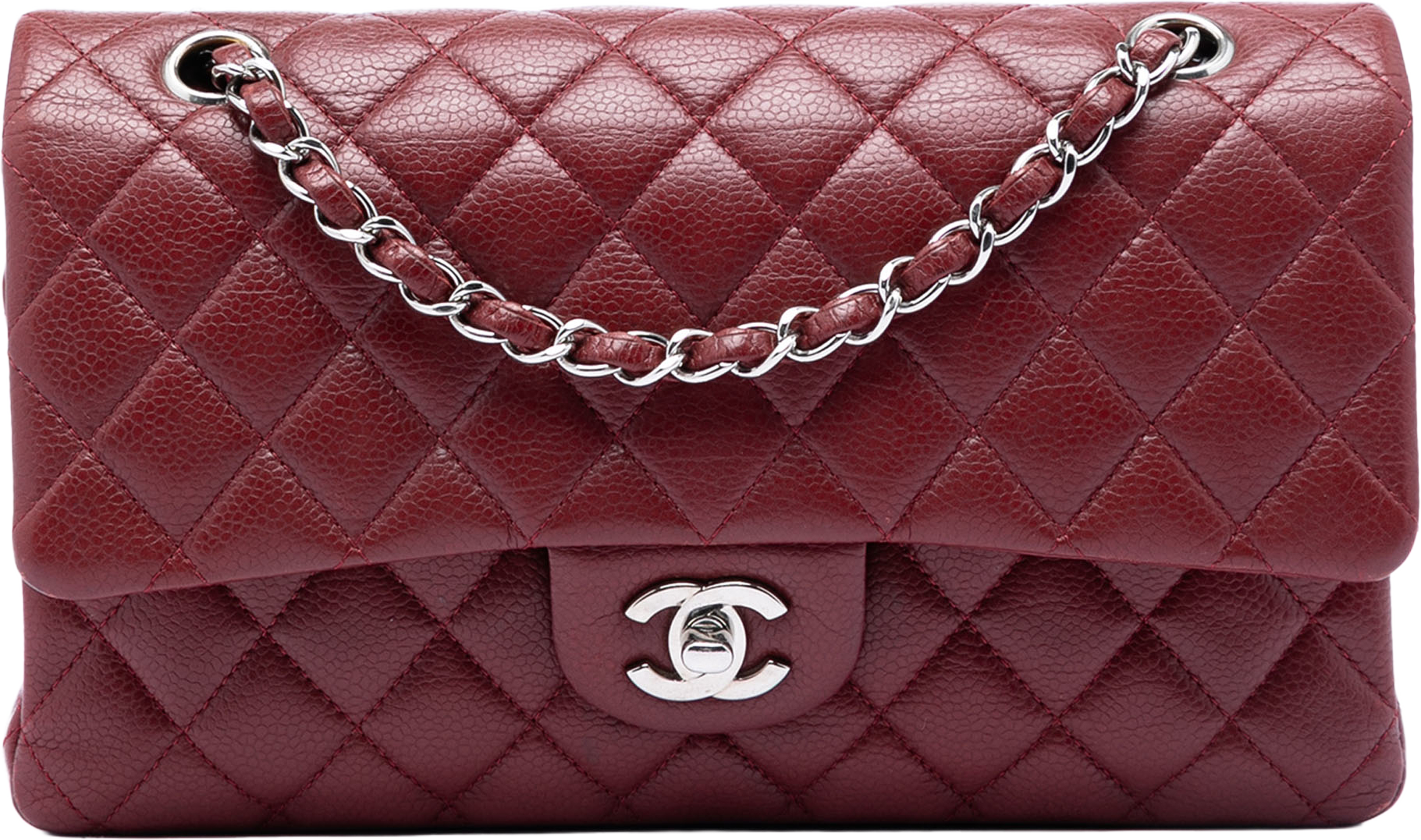 Chanel Medium Classic Caviar Double Flap, från Luxclusif, i färgen dark red. Klicka för att öppna bilden i stort format