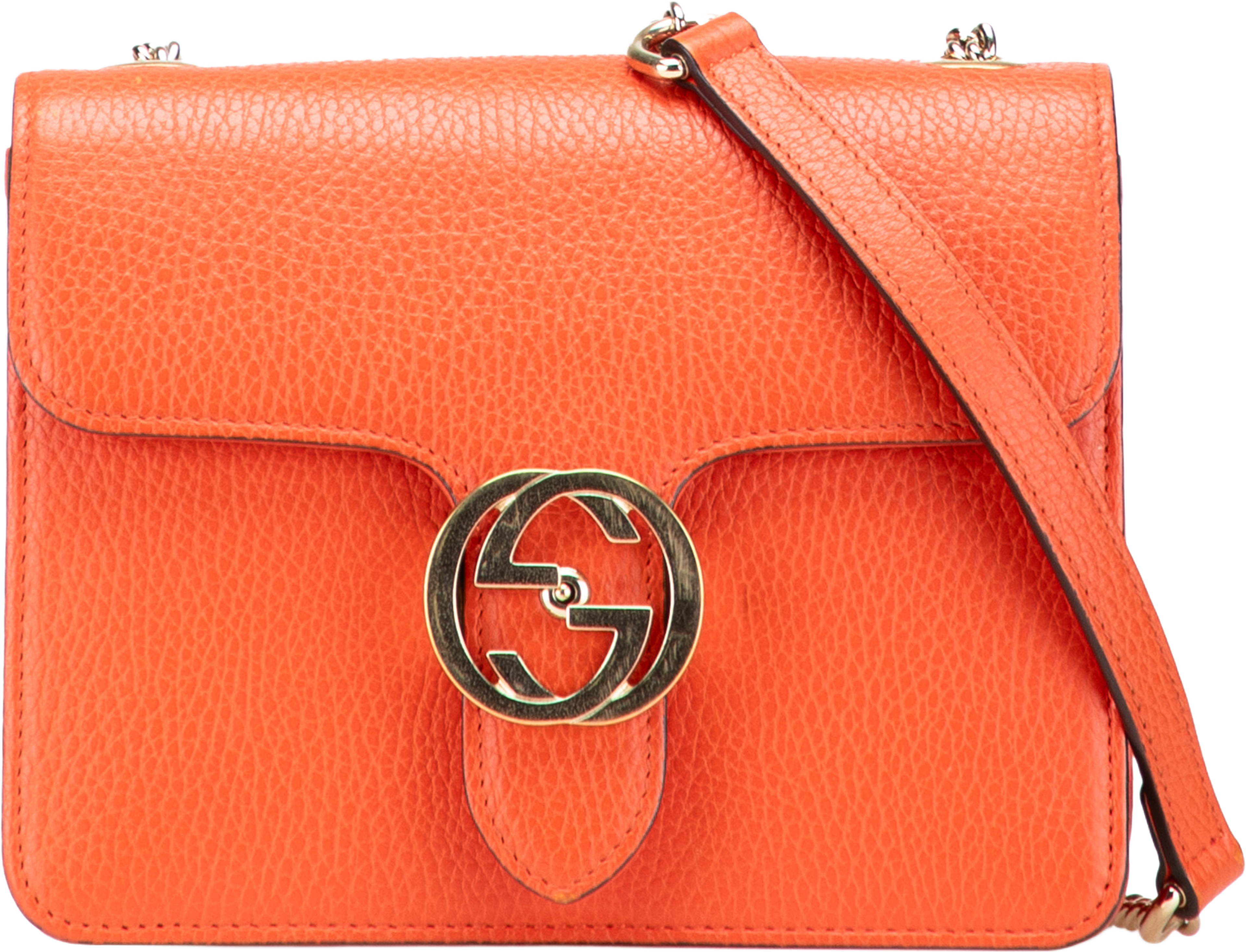 Gucci Small Dollar Calfskin Interlocking G Crossbody, från Luxclusif, i färgen orange. Klicka för att öppna bilden i stort format