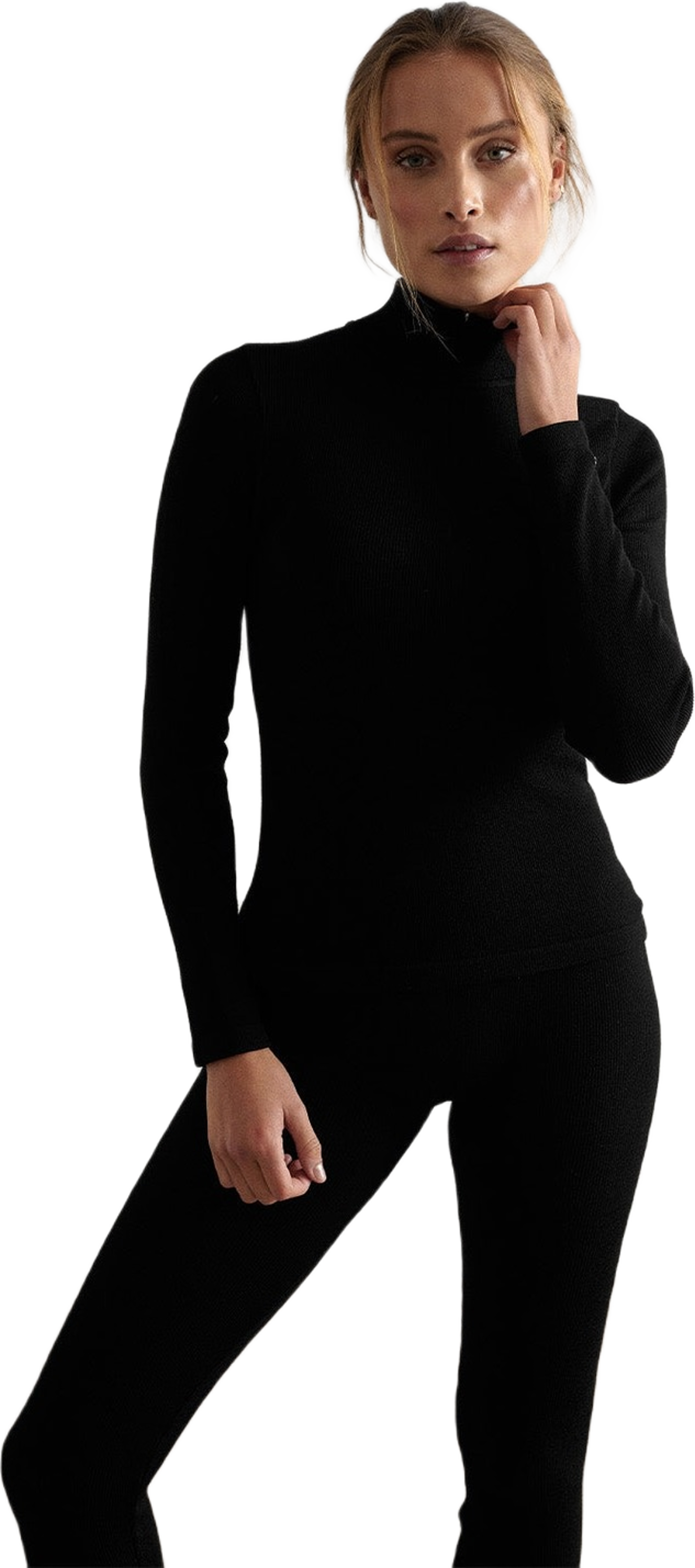 Black Ribbed Wool Half Zip