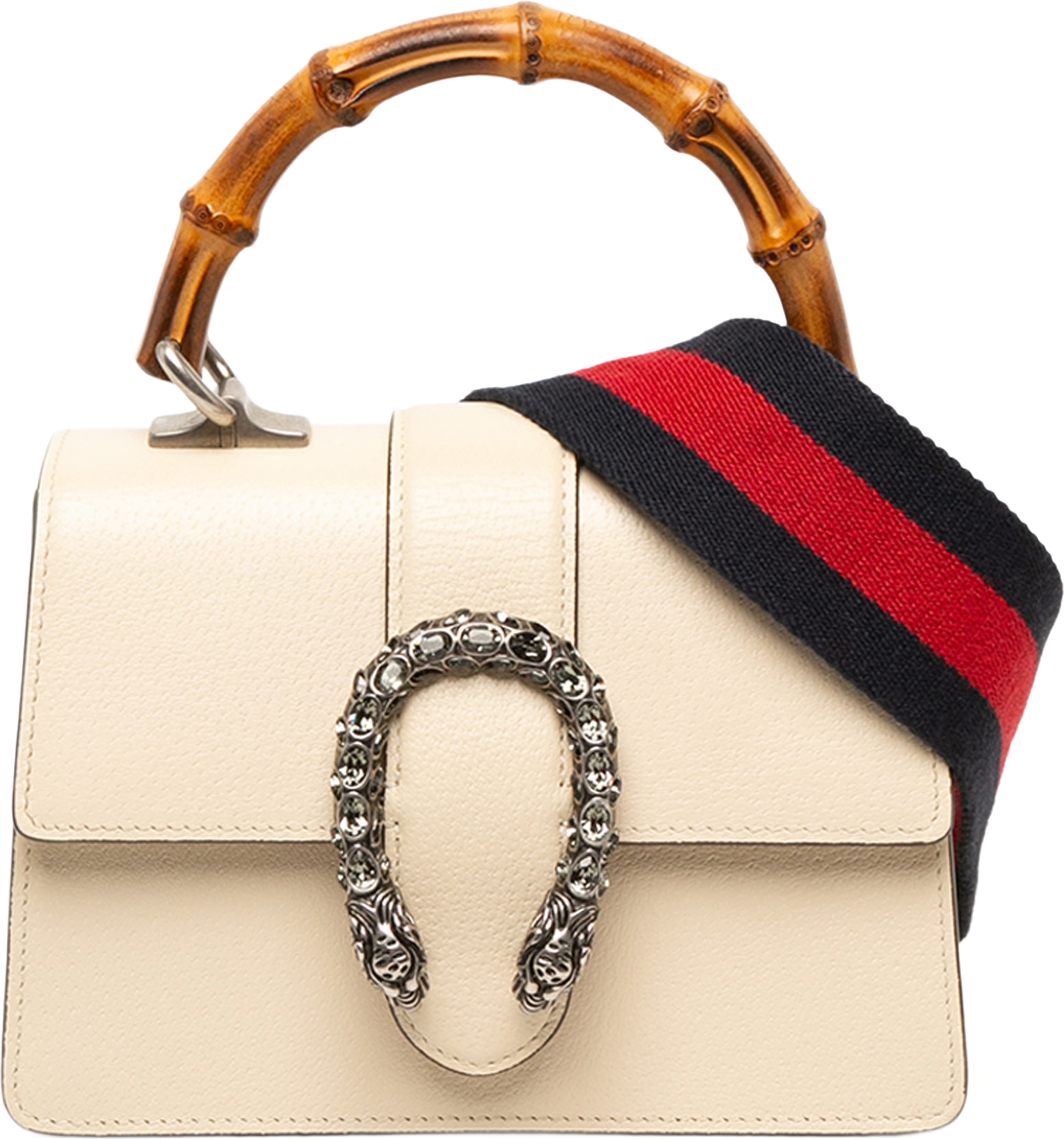 Gucci Mini Calfskin Bamboo Dionysus Web Satchel, från Luxclusif, i färgen vit. Klicka för att öppna bilden i stort format