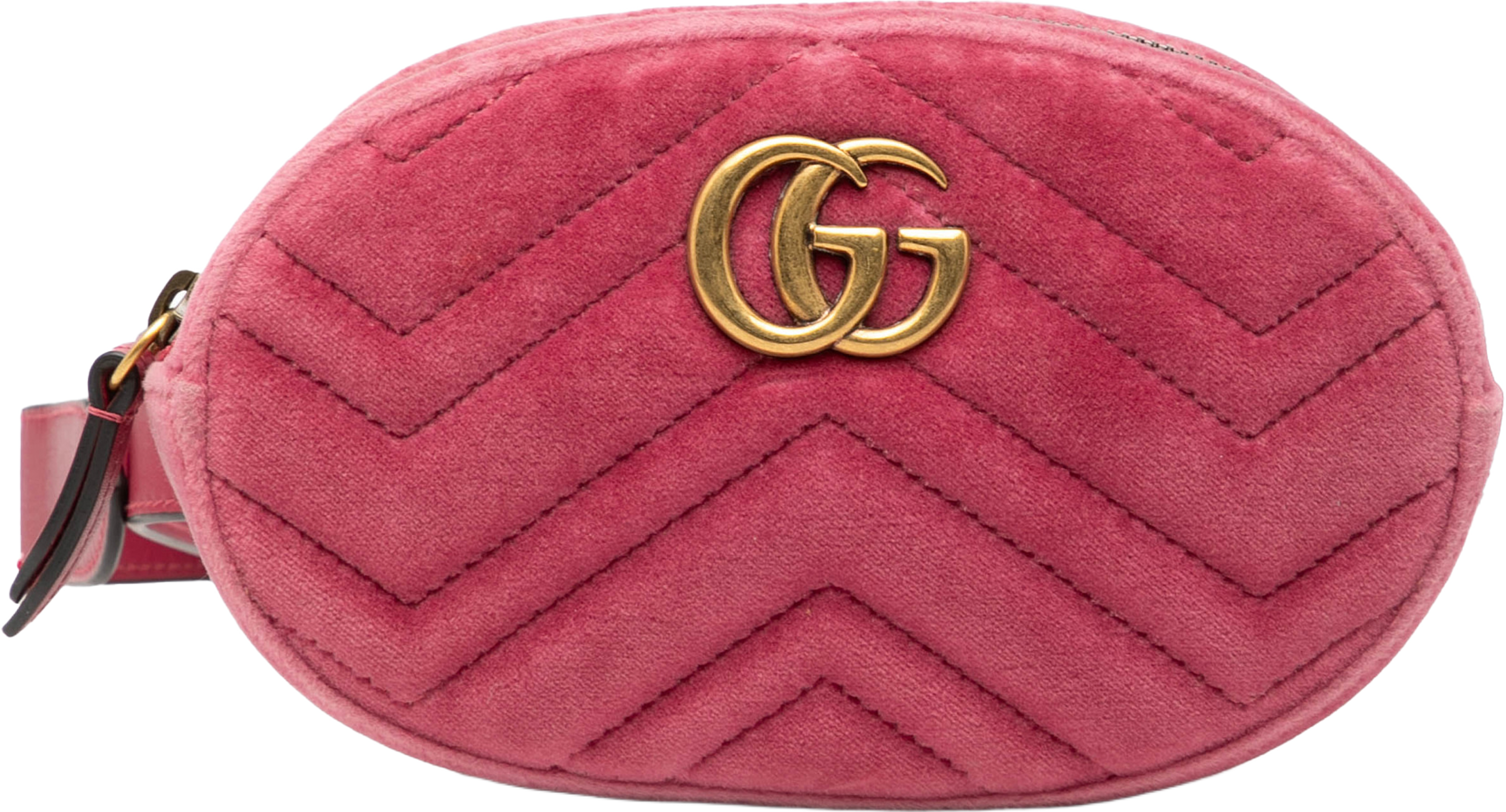 Gucci Gg Marmont Matelasse Velvet Belt Bag, från Luxclusif, i färgen pink. Klicka för att öppna bilden i stort format