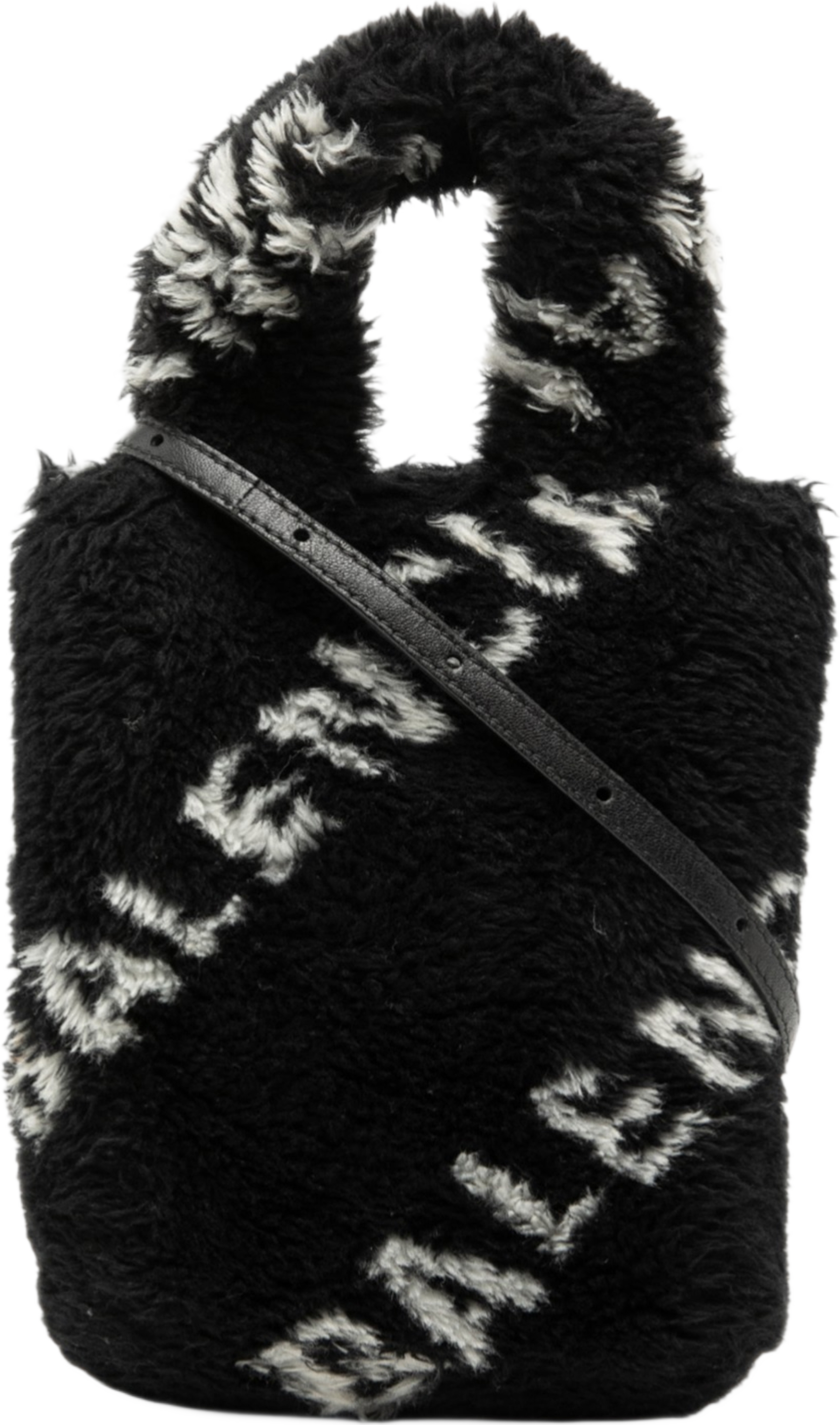 Balenciaga Faux Fur Logo Everyday Phone Holder, från Luxclusif, i färgen black. Klicka för att öppna bilden i stort format