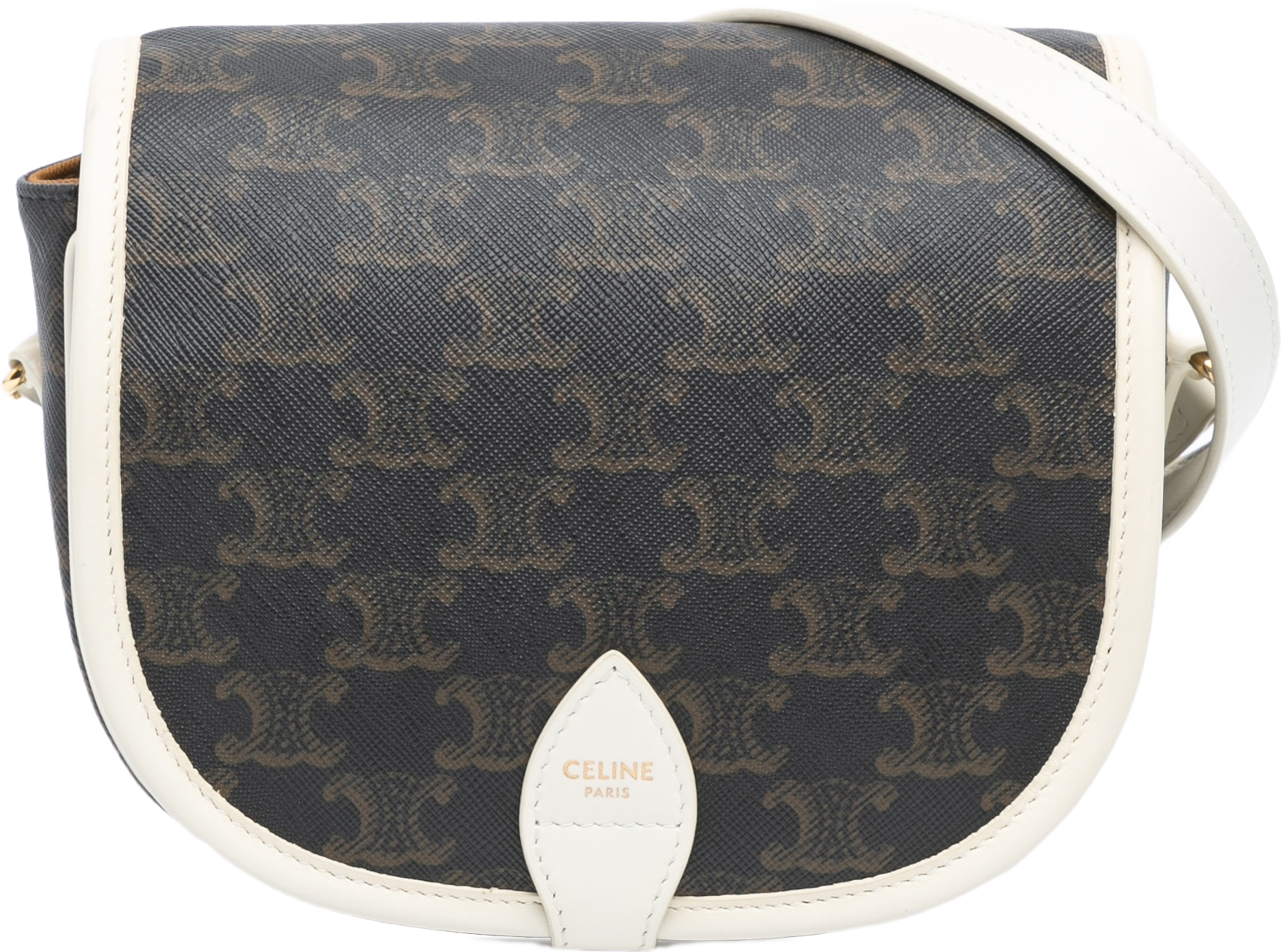 Celine Medium Triomphe Coated Canvas Folco Crossbody, från Luxclusif, i färgen dark brown.