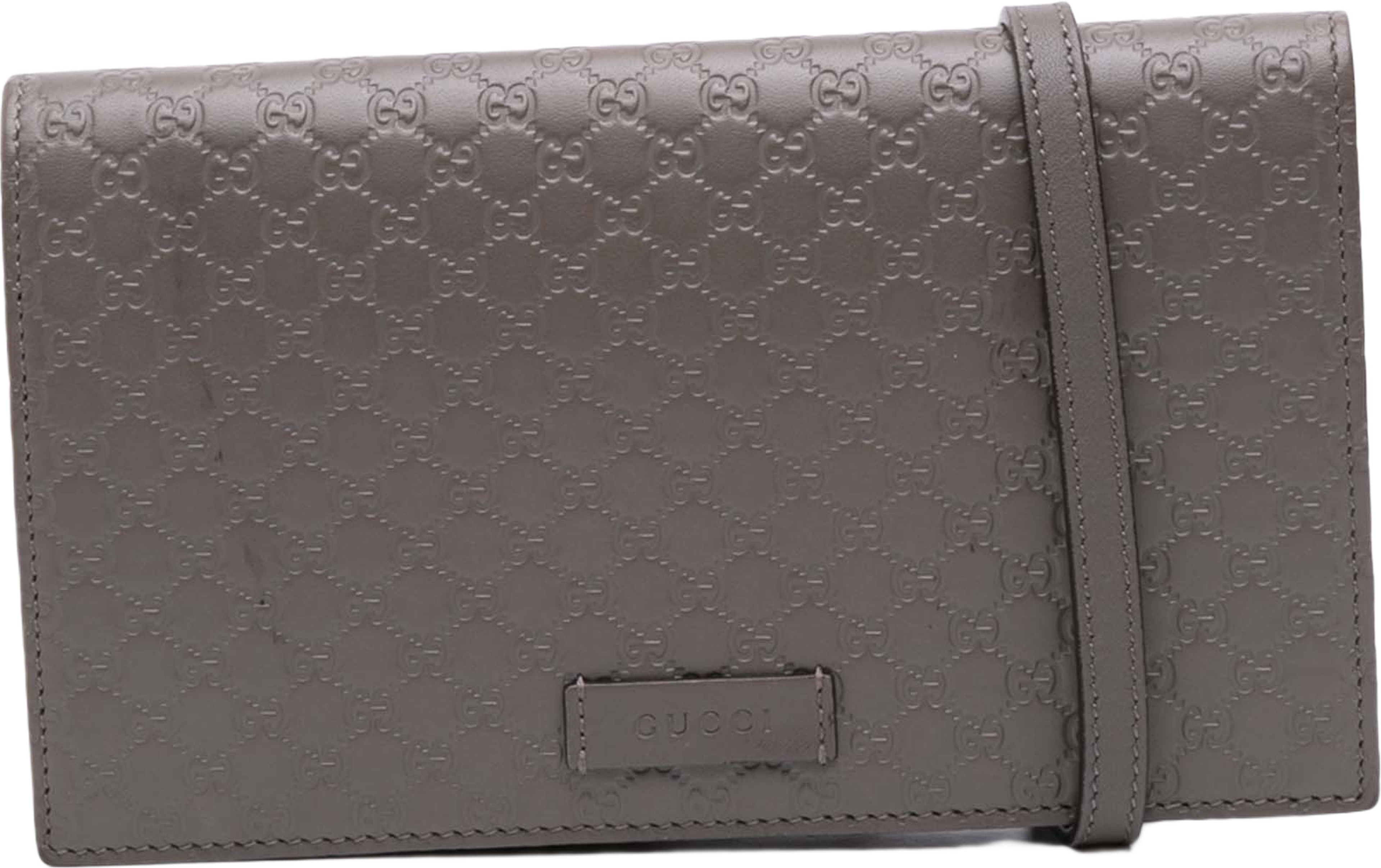 Gucci Microguccissima Wallet On Strap, från Luxclusif, i färgen taupe.