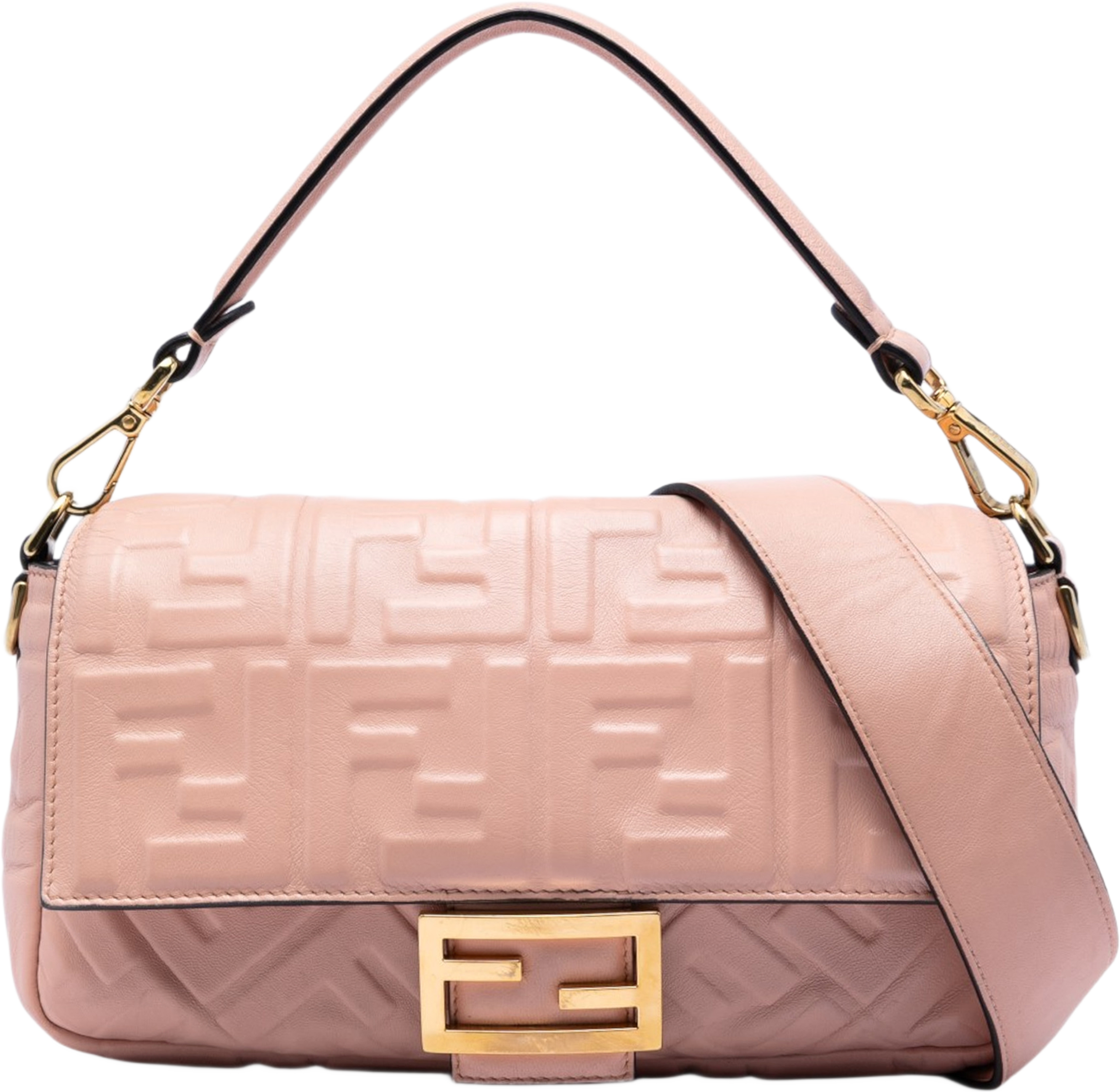 Fendi Zucca Embossed Leather Baguette Satchel, från Luxclusif, i färgen light pink. Klicka för att öppna bilden i stort format