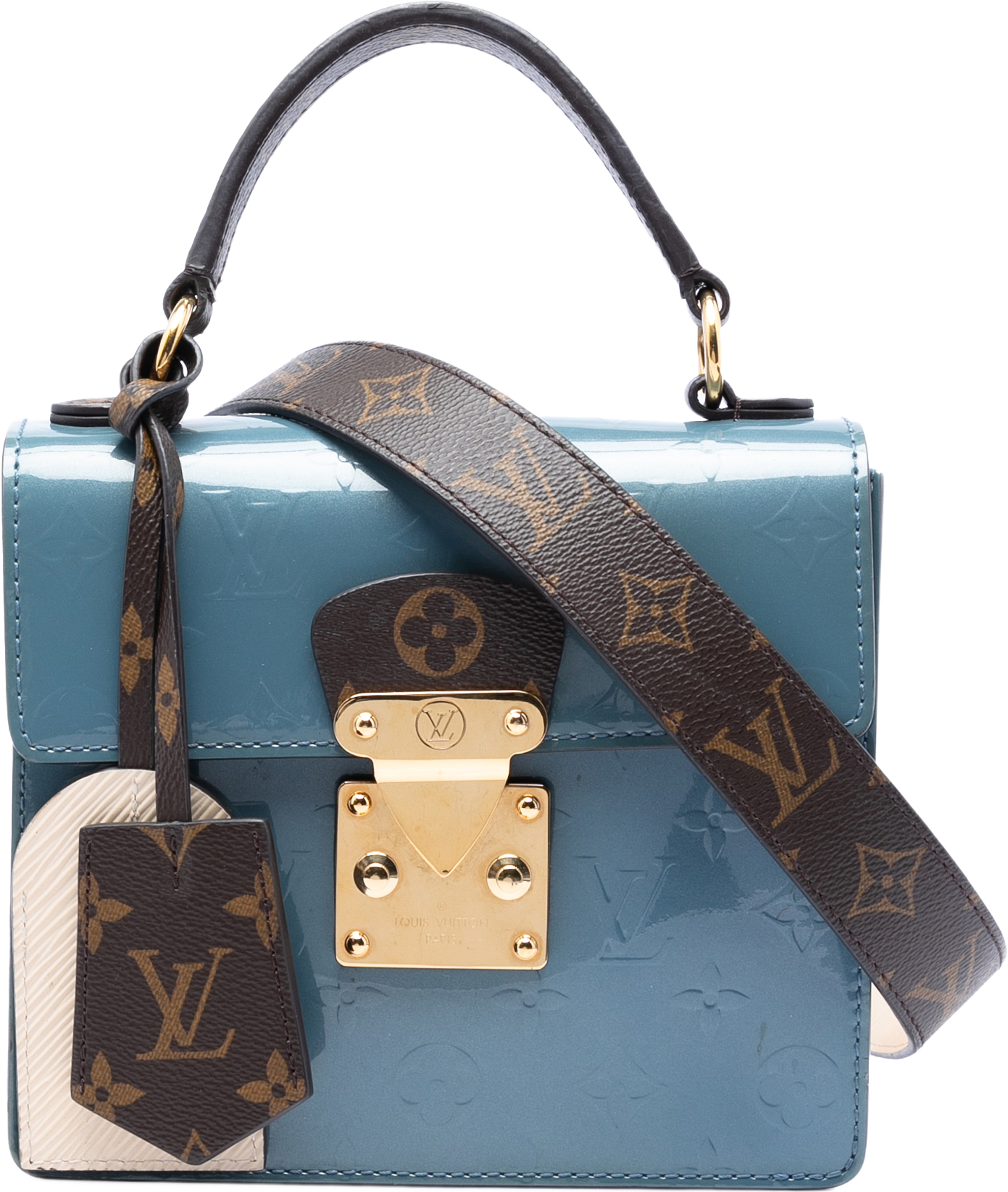 Louis Vuitton Monogram Vernis Spring Street, från Luxclusif, i färgen light blue. Klicka för att öppna bilden i stort format