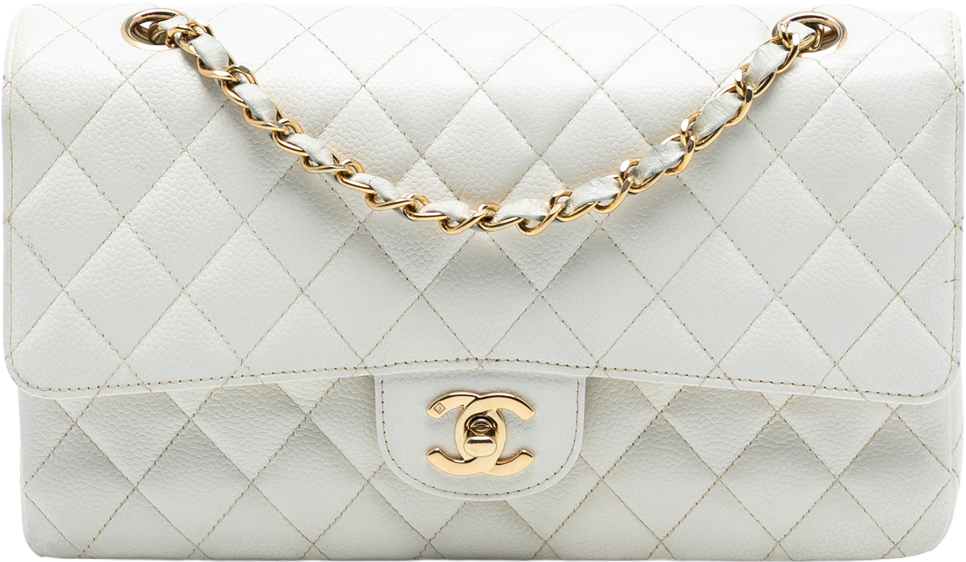 Chanel Medium Classic Caviar Double Flap, från Luxclusif, i färgen ivory. Klicka för att öppna bilden i stort format