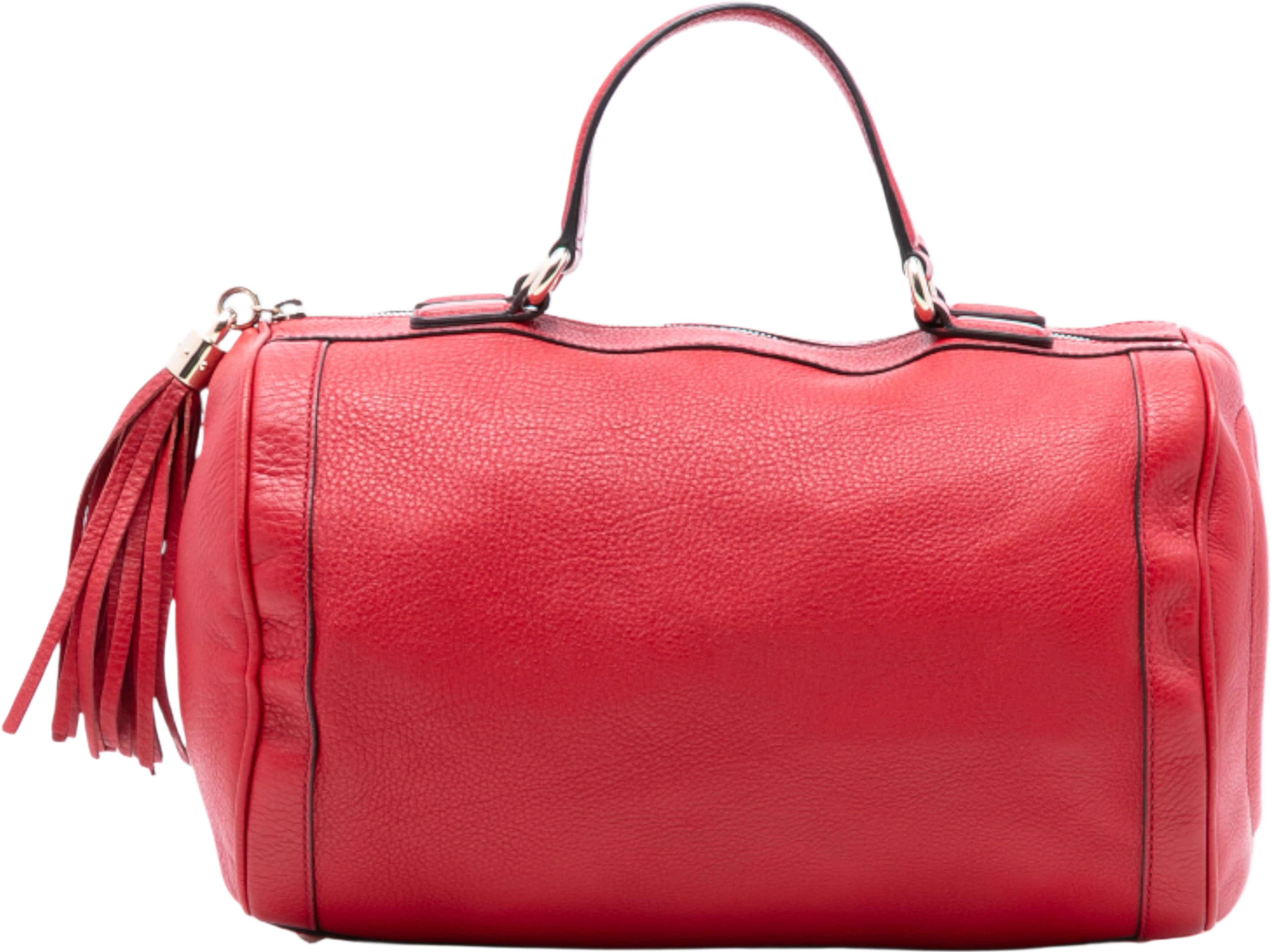 Gucci Medium Pebbled Calfskin Soho Boston Bag, från Luxclusif, i färgen red. Klicka för att öppna bilden i stort format