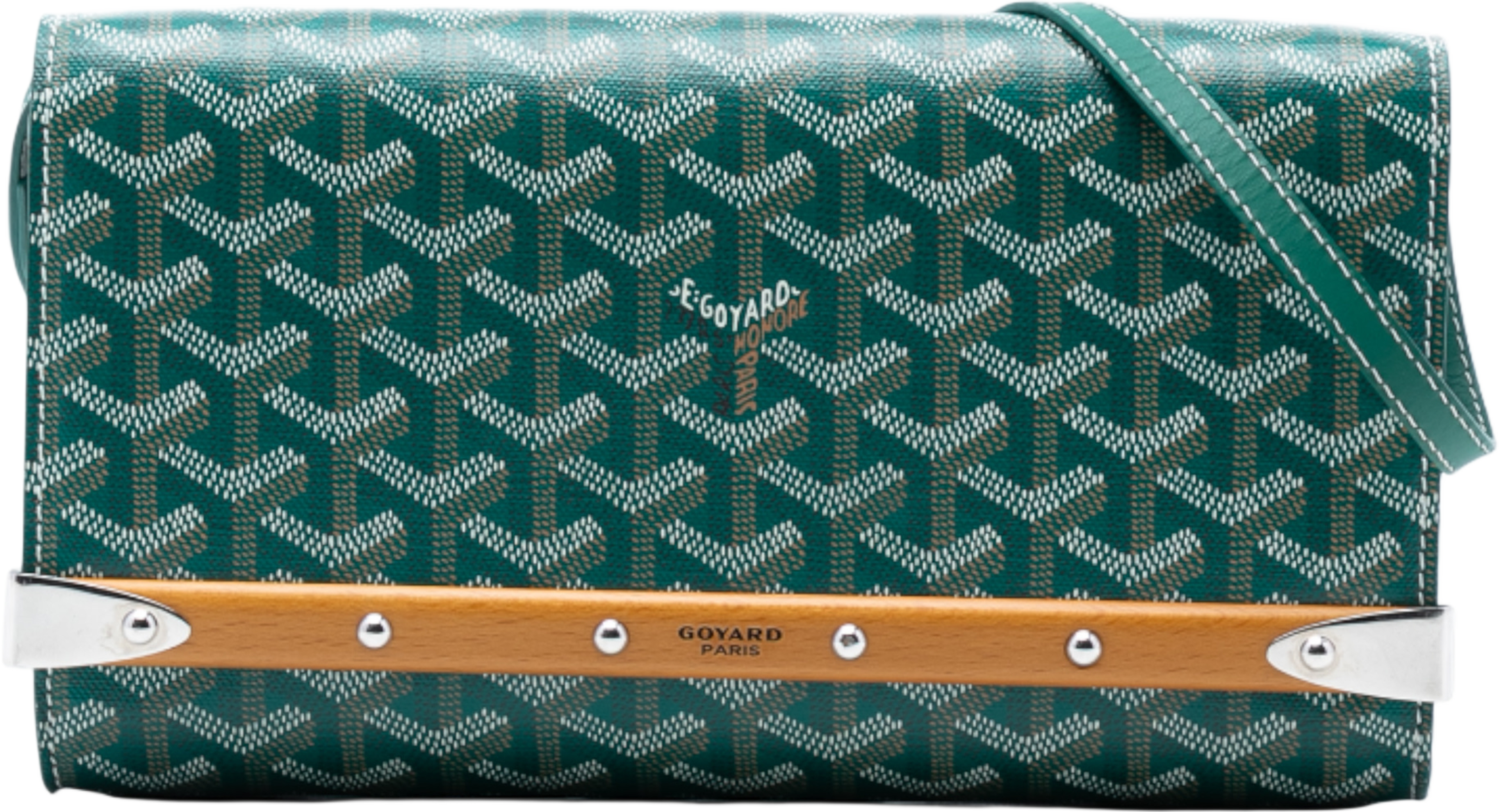 Goyard Goyardine Monte Carlo Bois Clutch With Strap, från Luxclusif, i färgen green. Klicka för att öppna bilden i stort format