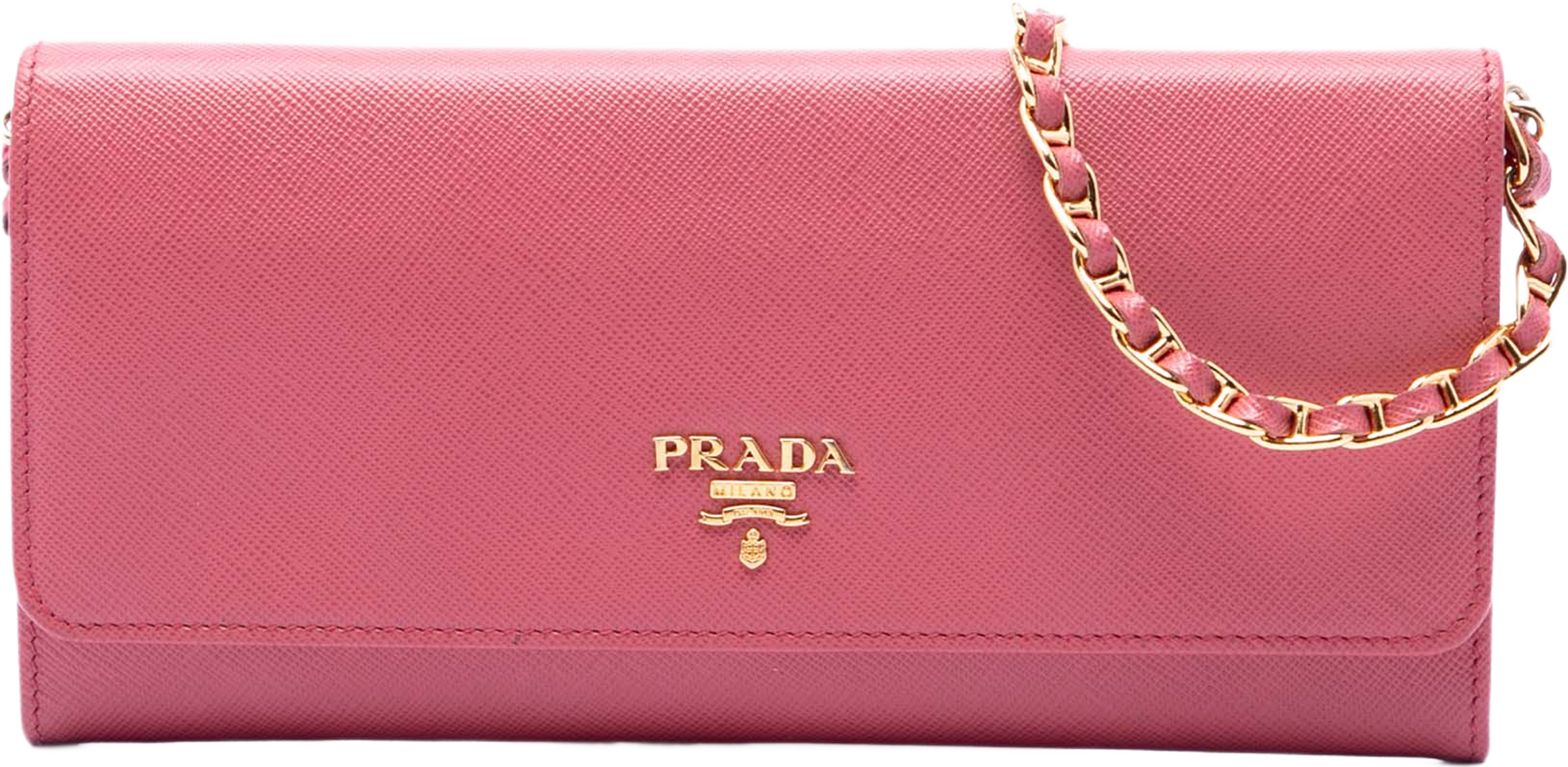 Prada Saffiano Wallet On Chain, från Luxclusif, i färgen pink. Klicka för att öppna bilden i stort format