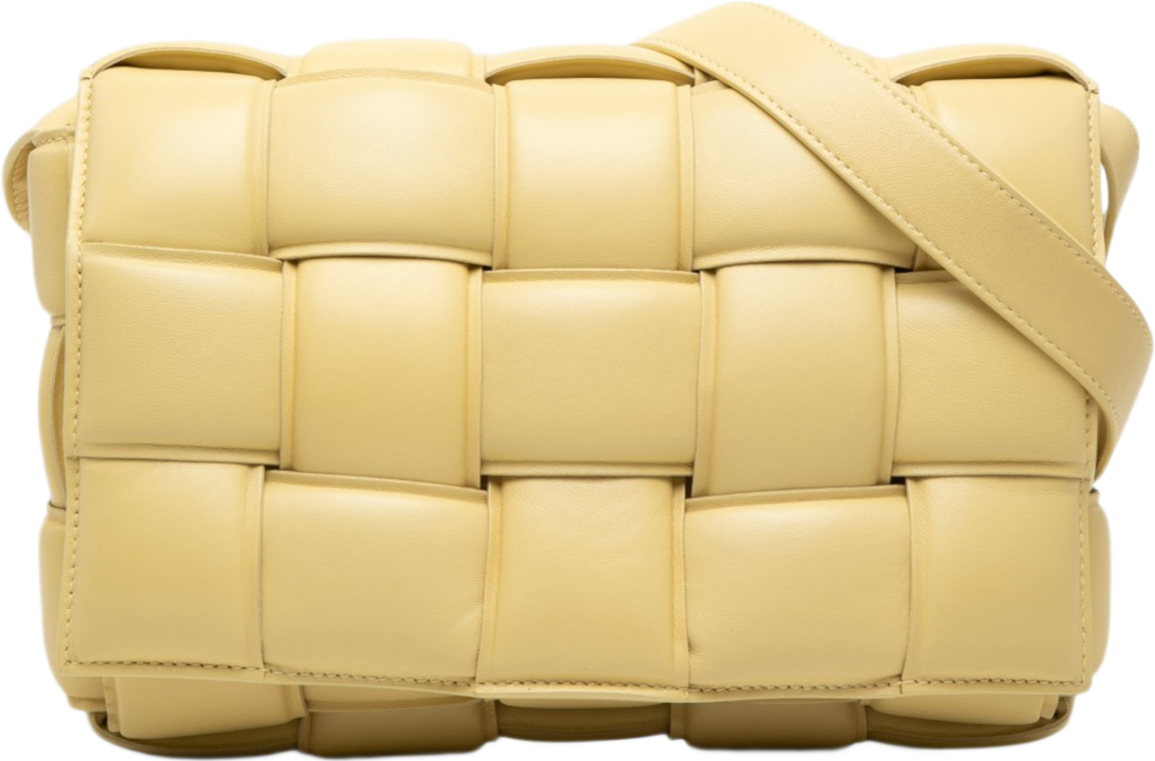 Bottega Veneta Nappa Intrecciato Padded Cassette Crossbody, från Luxclusif, i färgen light yellow. Klicka för att öppna bilden i stort format