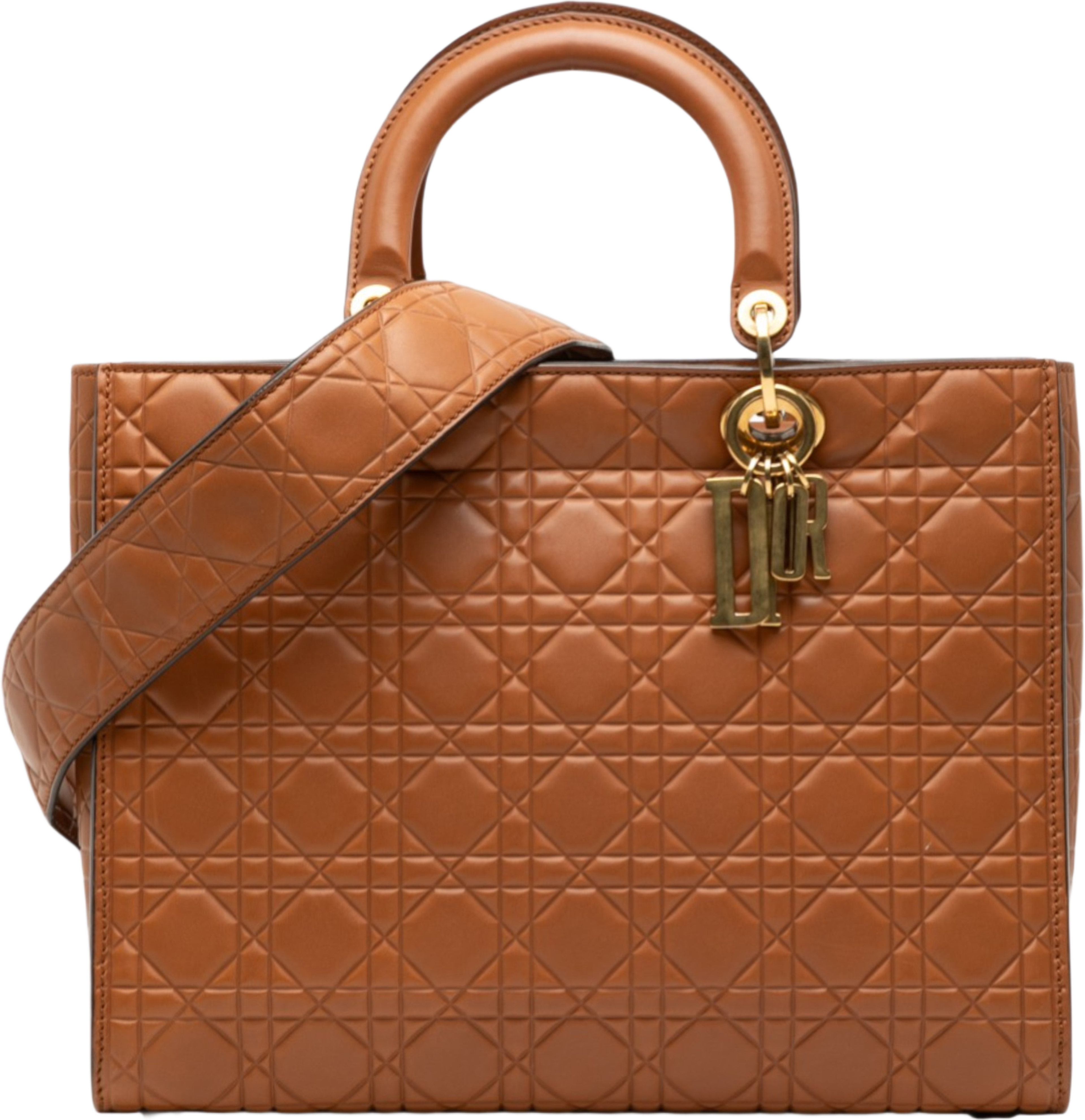 Dior Large Ultra Matte Calfskin Cannage Embossed Lady Dior, från Luxclusif, i färgen brown. Klicka för att öppna bilden i stort format