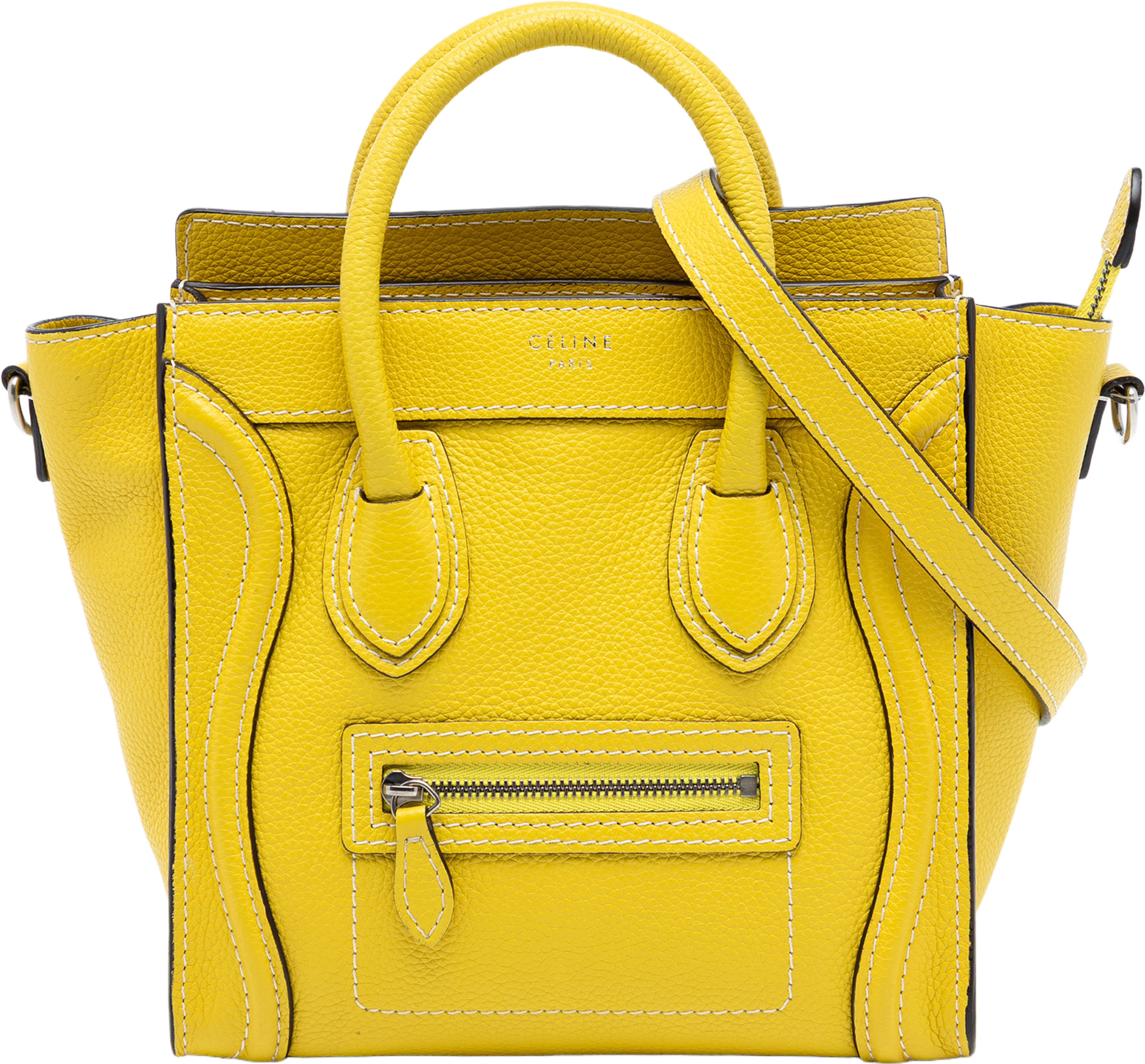 Celine Nano Grained Calfskin Luggage Tote, från Luxclusif, i färgen yellow. Klicka för att öppna bilden i stort format