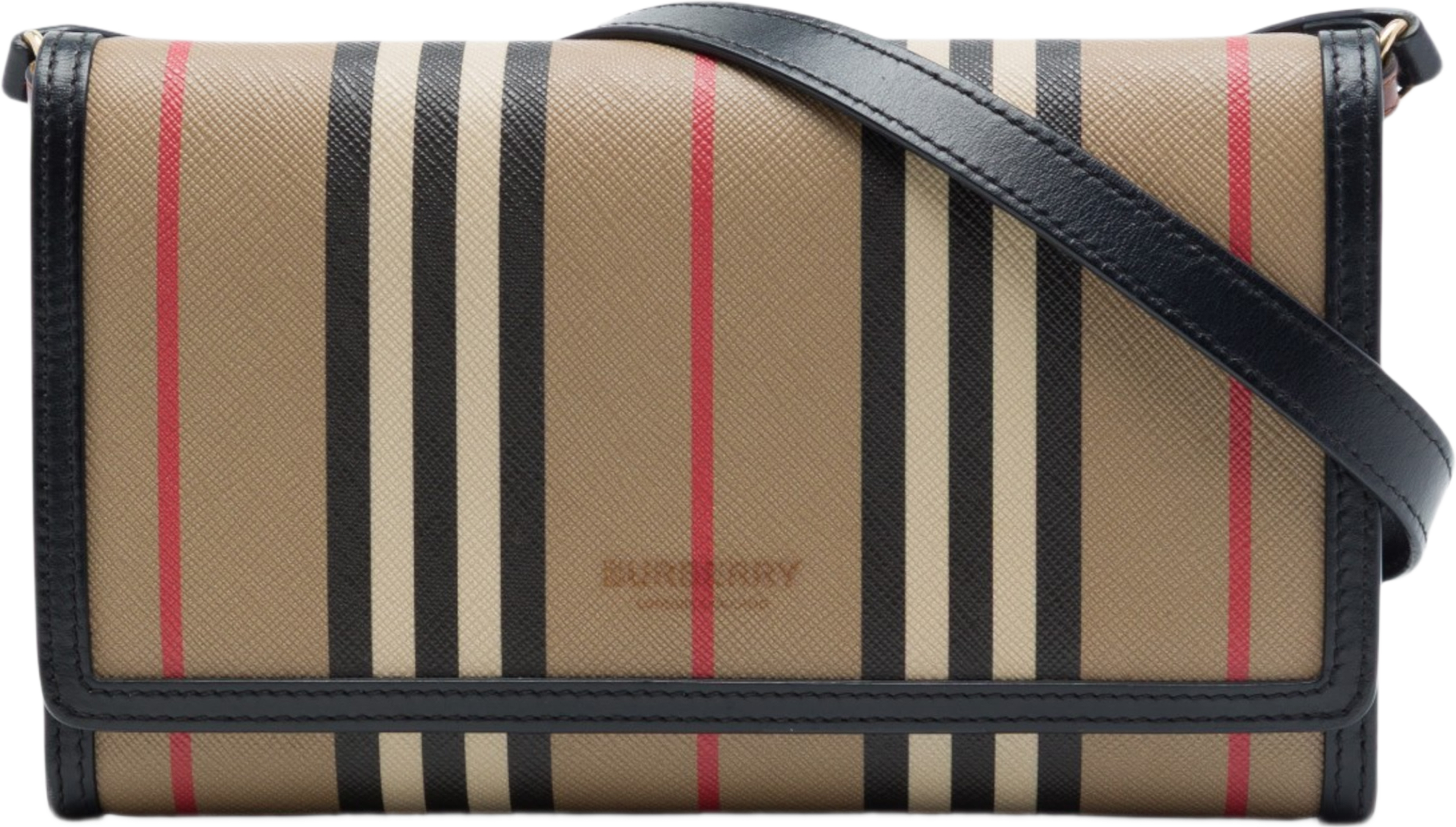 Burberry Icon Stripe E Canvas Hannah Wallet On Strap, från Luxclusif, i färgen brun. Klicka för att öppna bilden i stort format