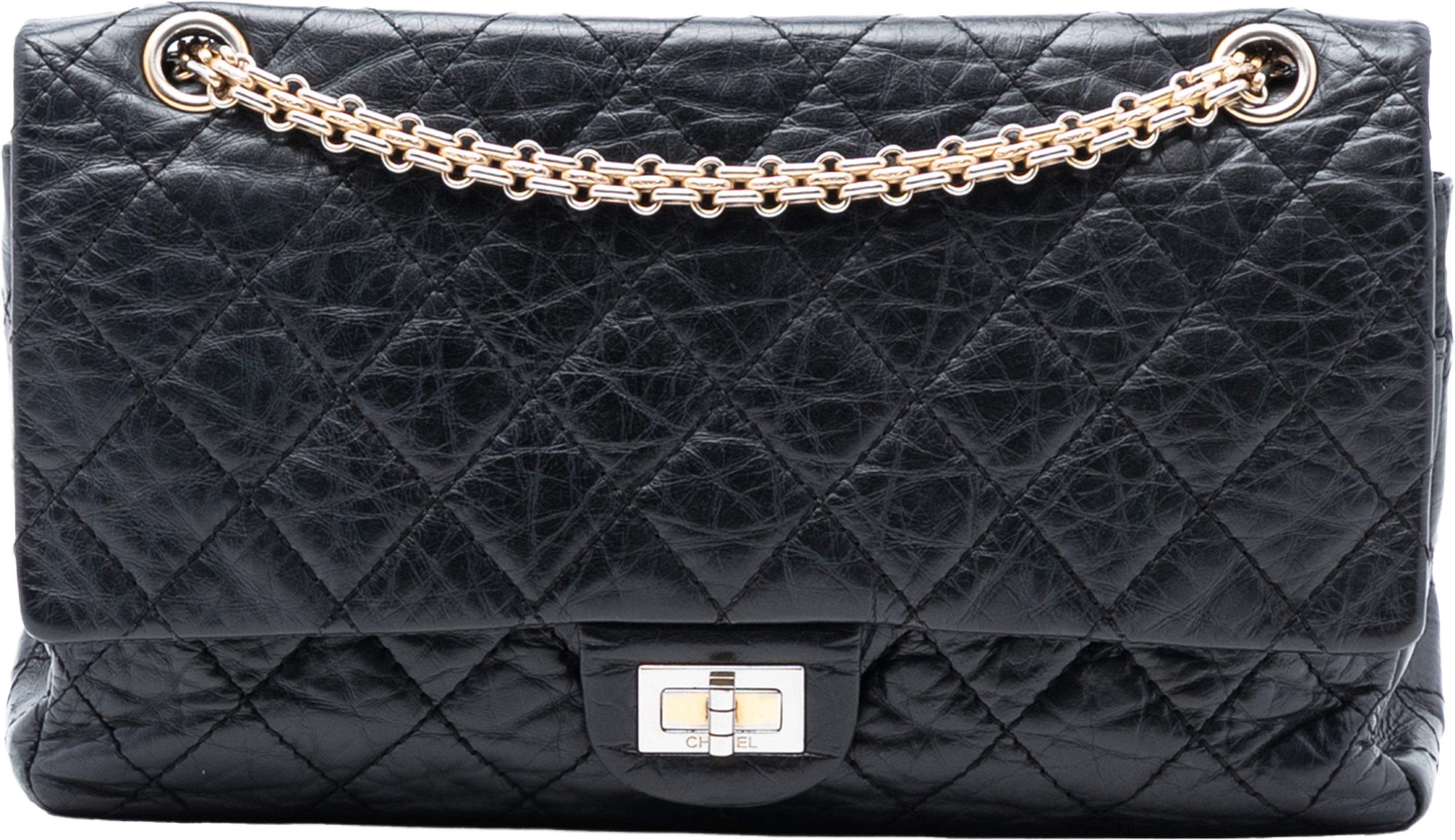 Chanel Quilted Aged Calfskin Reissue 2.55 Double Flap 226, från Luxclusif, i färgen black. Klicka för att öppna bilden i stort format