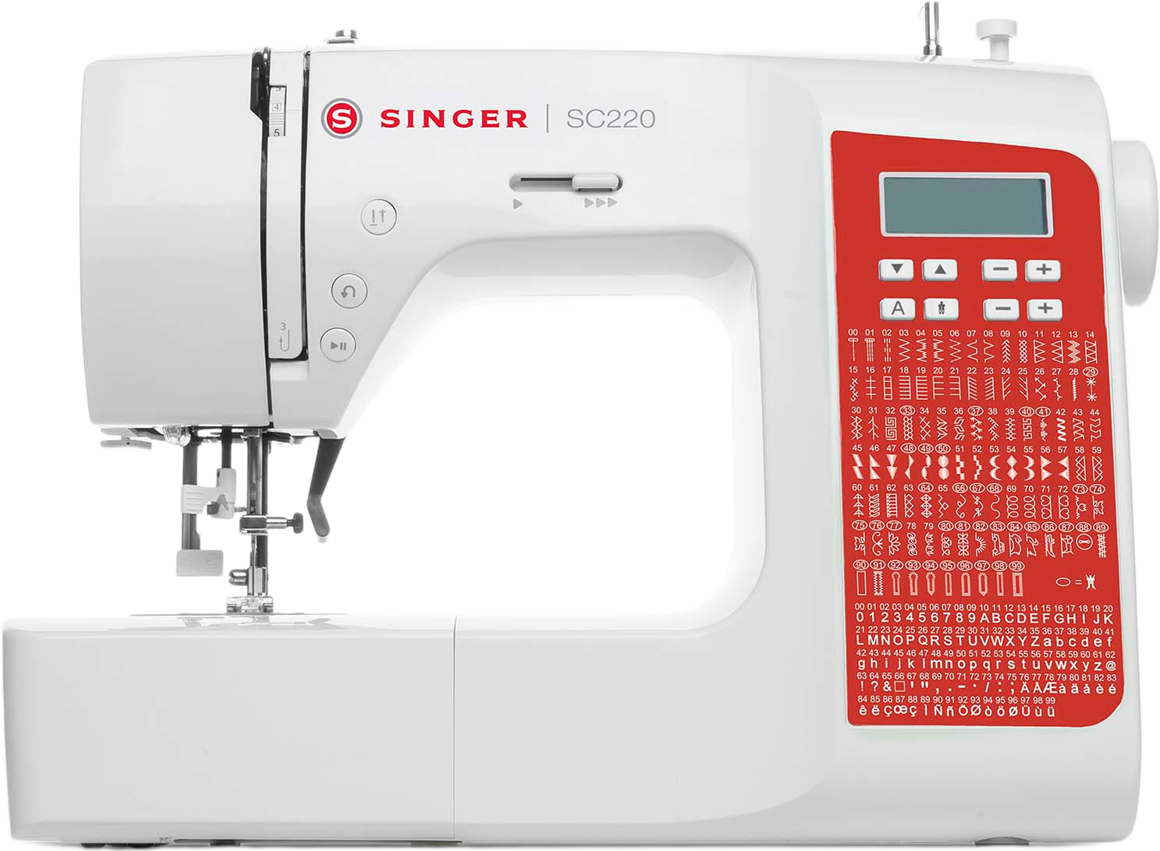 Symaskin Sc220 Rd 200st Stygnprogram, från Singer, i färgen röd. Klicka för att öppna bilden i stort format