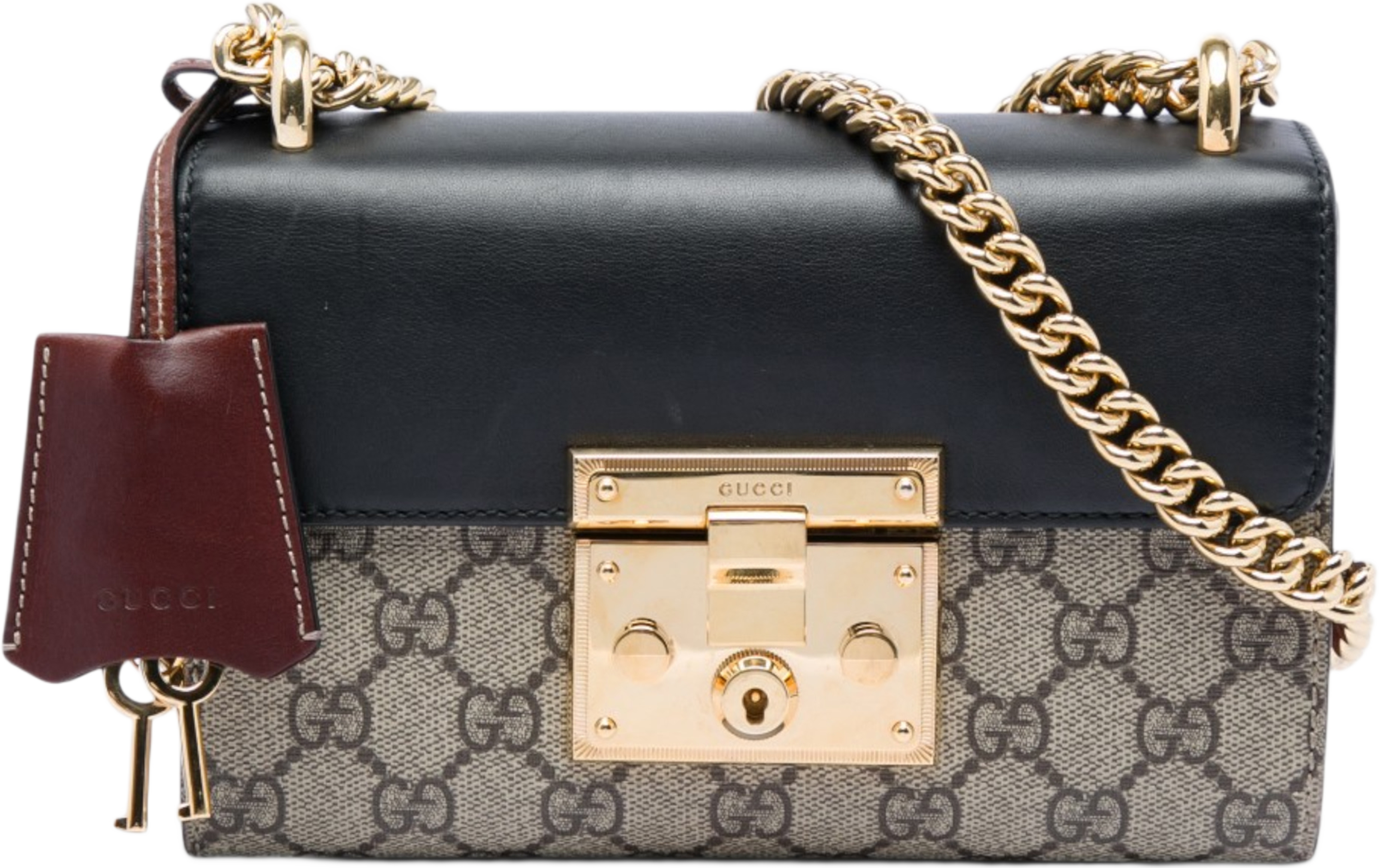 Gucci Small Gg Supreme Padlock Crossbody, från Luxclusif, i färgen svart. Klicka för att öppna bilden i stort format