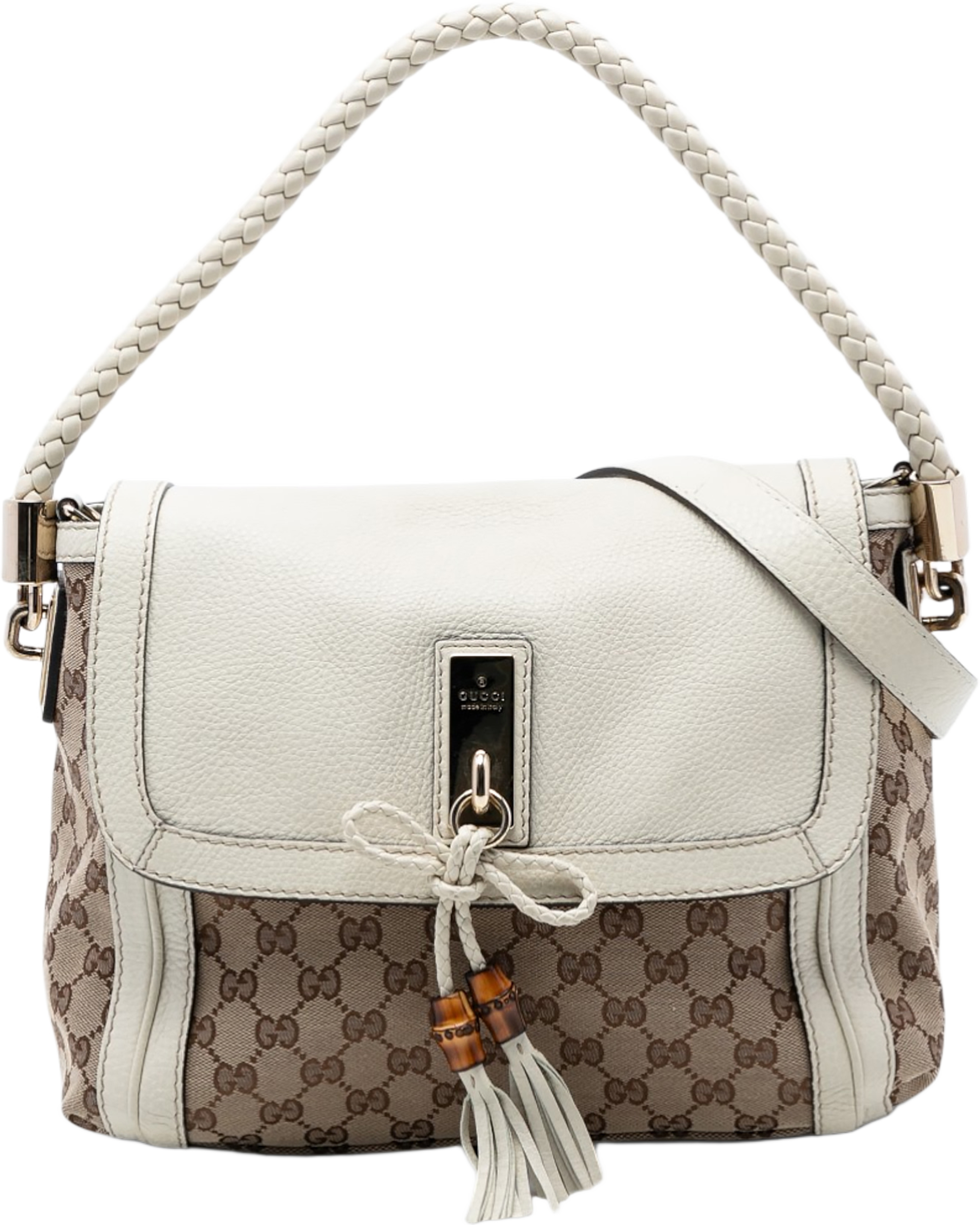 Gucci Gg Canvas Bella Flap Satchel, från Luxclusif, i färgen beige. Klicka för att öppna bilden i stort format