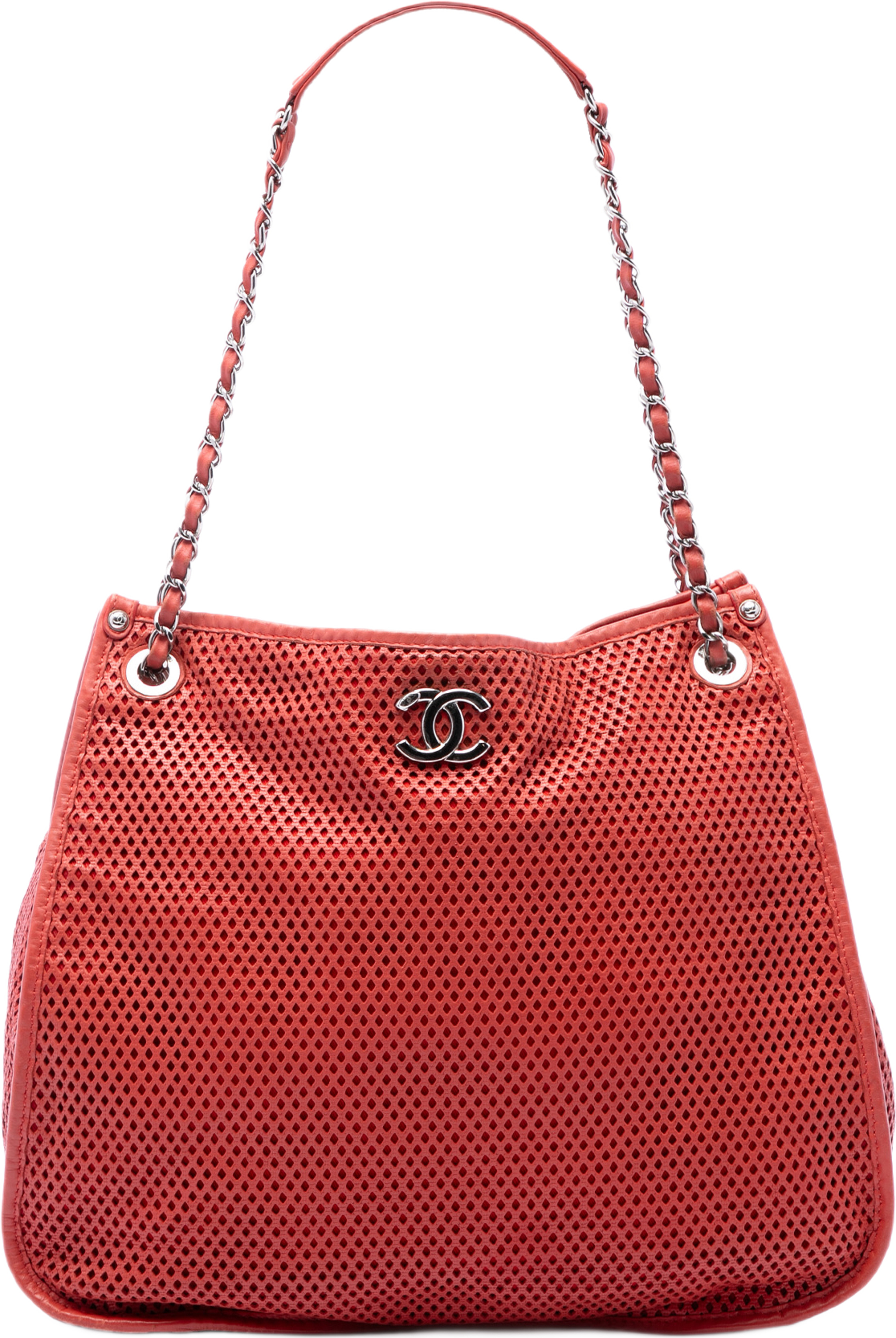 Chanel Perforated Calfskin Up In The Air Tote, från Luxclusif, i färgen röd. Klicka för att öppna bilden i stort format