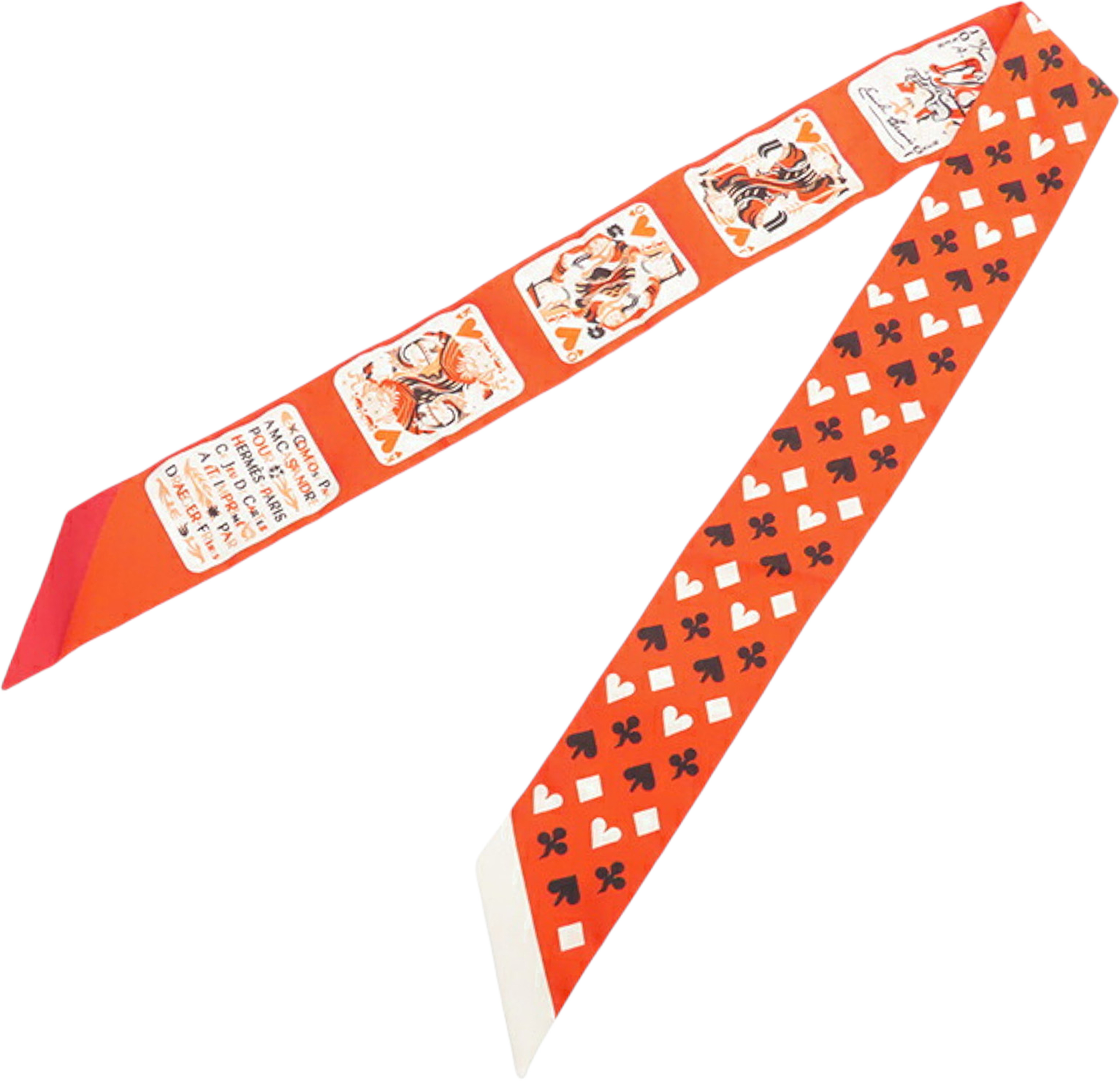 Hermès Jeu De Cartes Silk Twilly Scarf, från Luxclusif, i färgen orange. Klicka för att öppna bilden i stort format