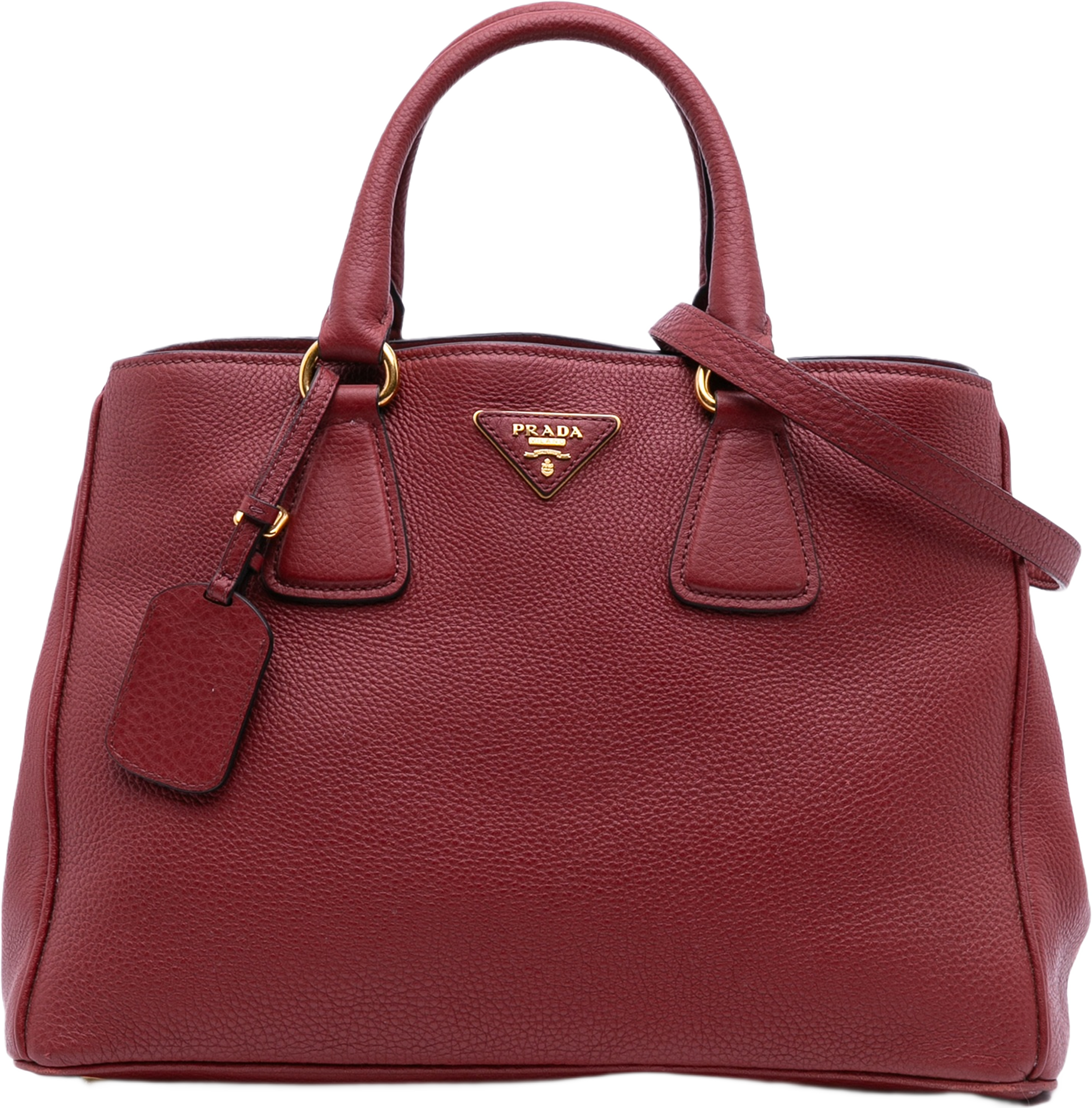 Prada Vitello Daino Open Convertible Tote, från Luxclusif, i färgen dark red. Klicka för att öppna bilden i stort format