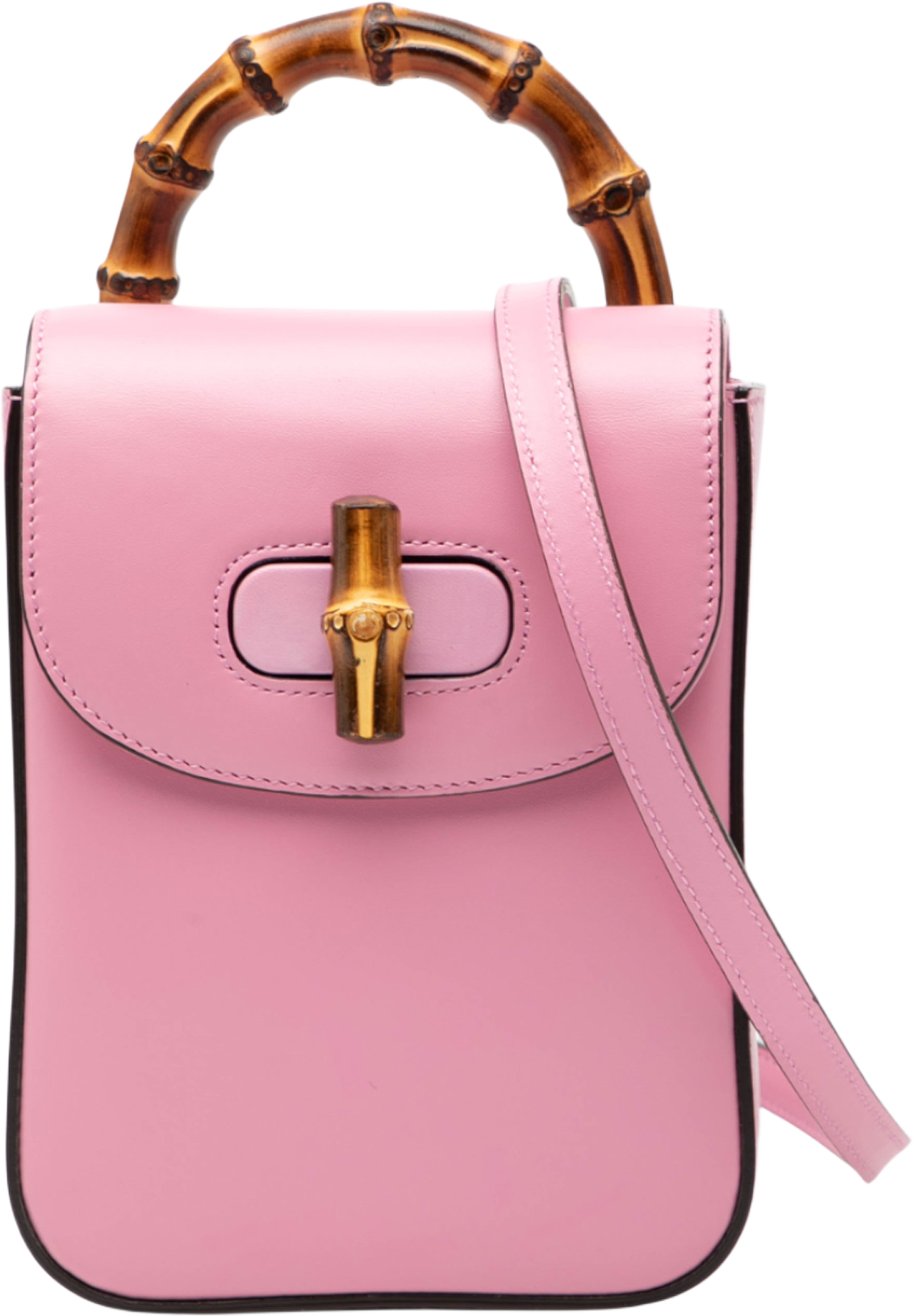 Gucci Mini Calfskin Bamboo Top Handle Bag, från Luxclusif, i färgen pink. Klicka för att öppna bilden i stort format