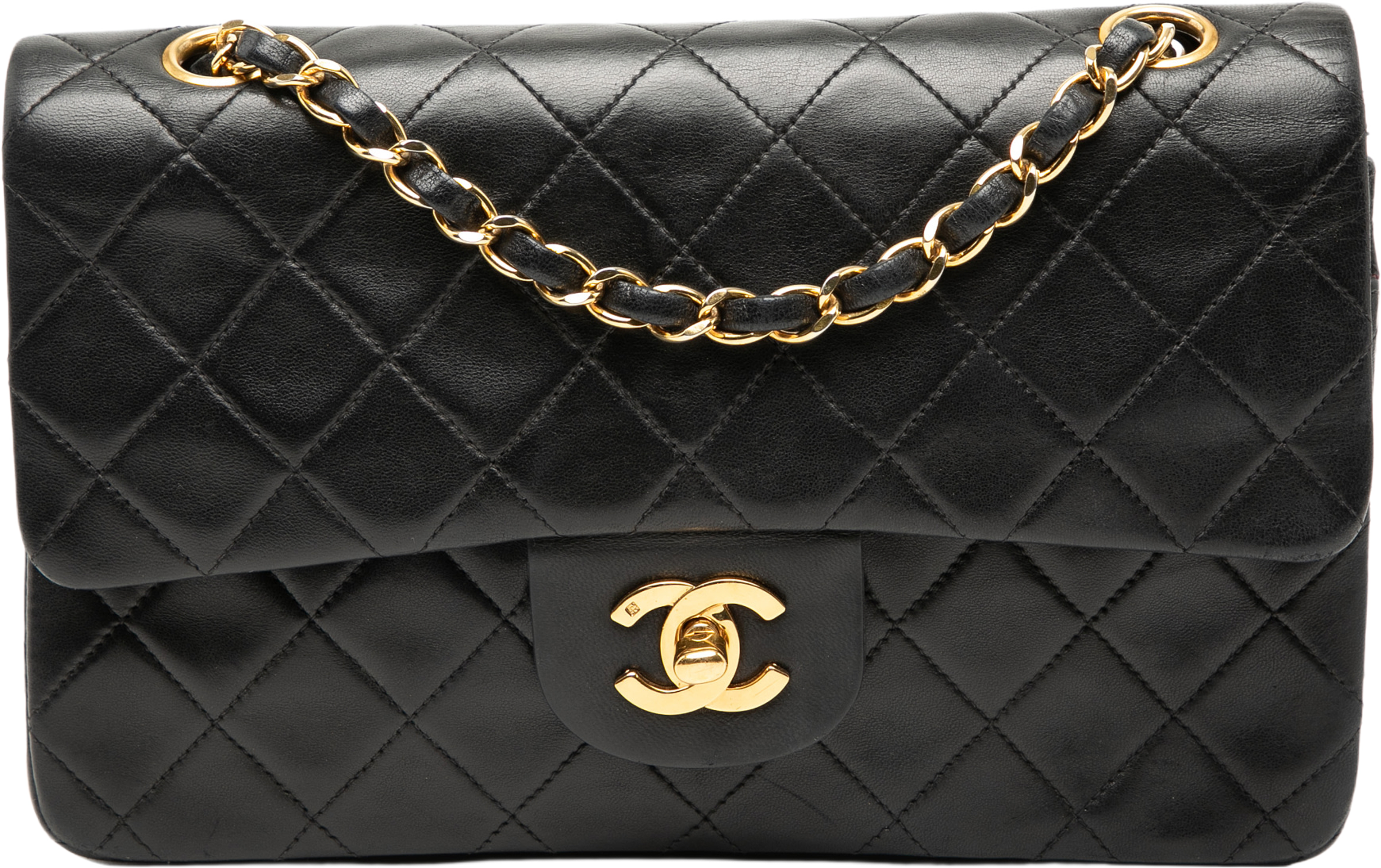 Chanel Small Classic Lambskin Double Flap, från Luxclusif, i färgen black. Klicka för att öppna bilden i stort format