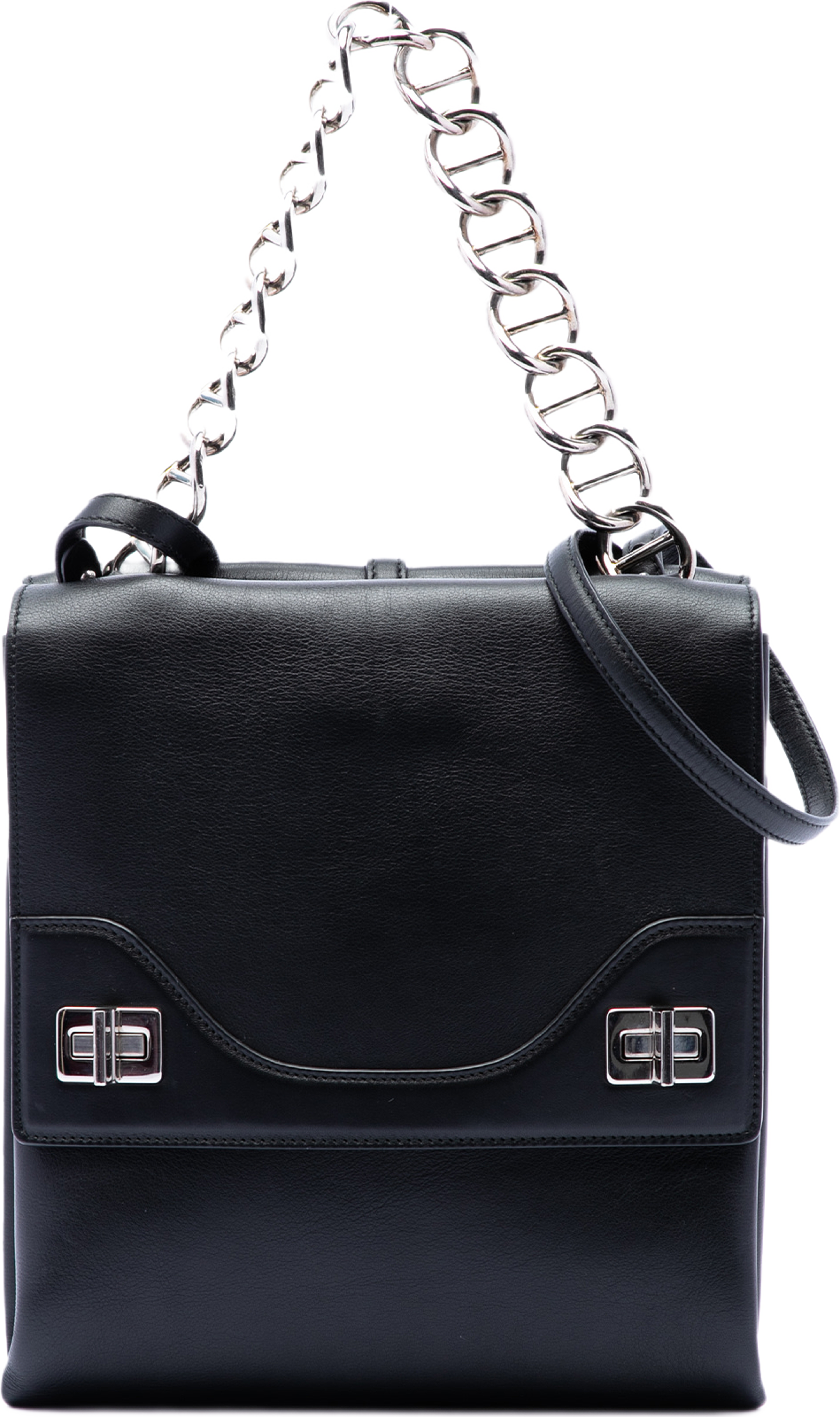 Prada Soft Calf Double Turnlock Satchel, från Luxclusif, i färgen black. Klicka för att öppna bilden i stort format