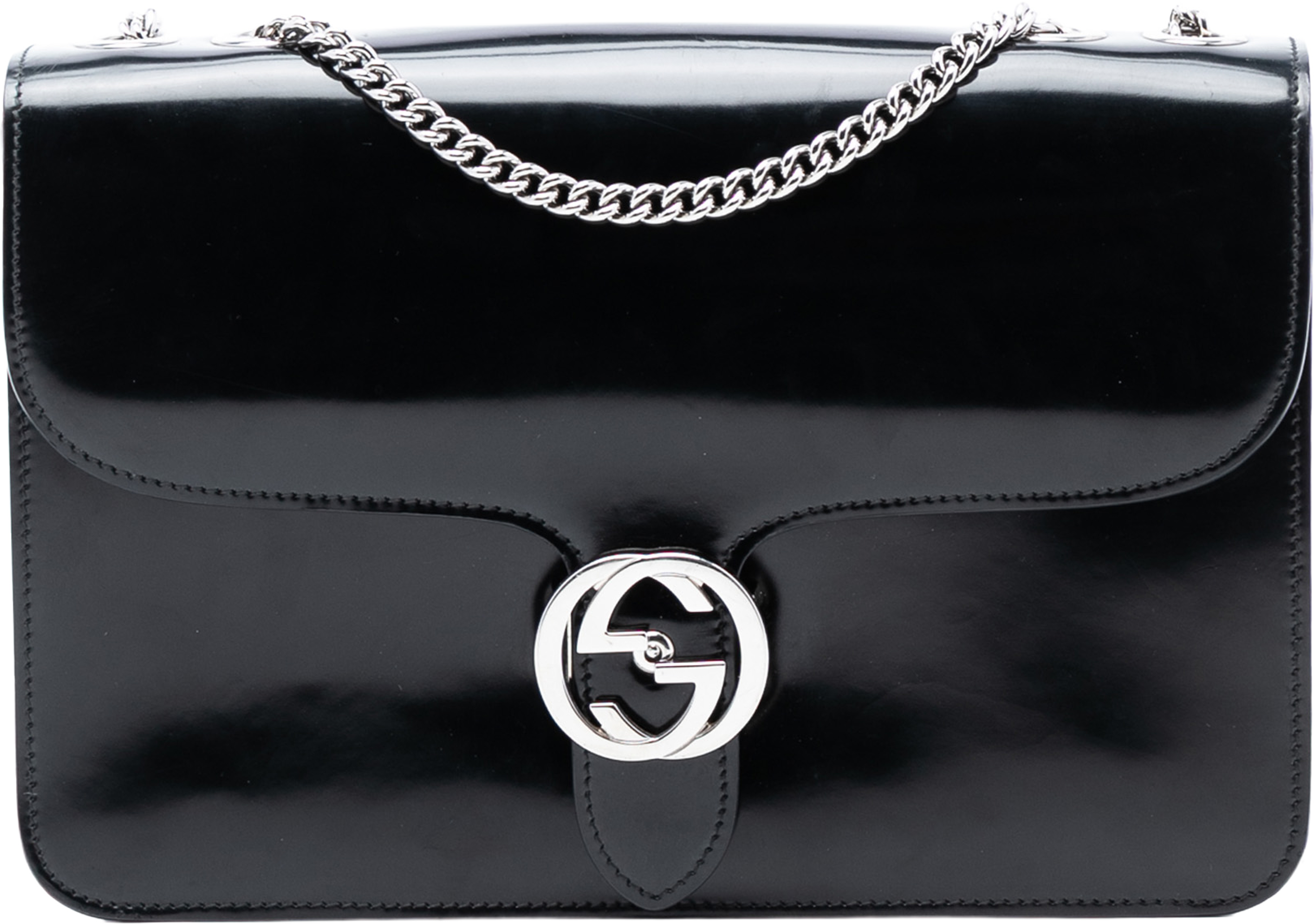 Gucci Medium Polished Calfskin Dollar Interlocking G Crossbody, från Luxclusif, i färgen black. Klicka för att öppna bilden i stort format