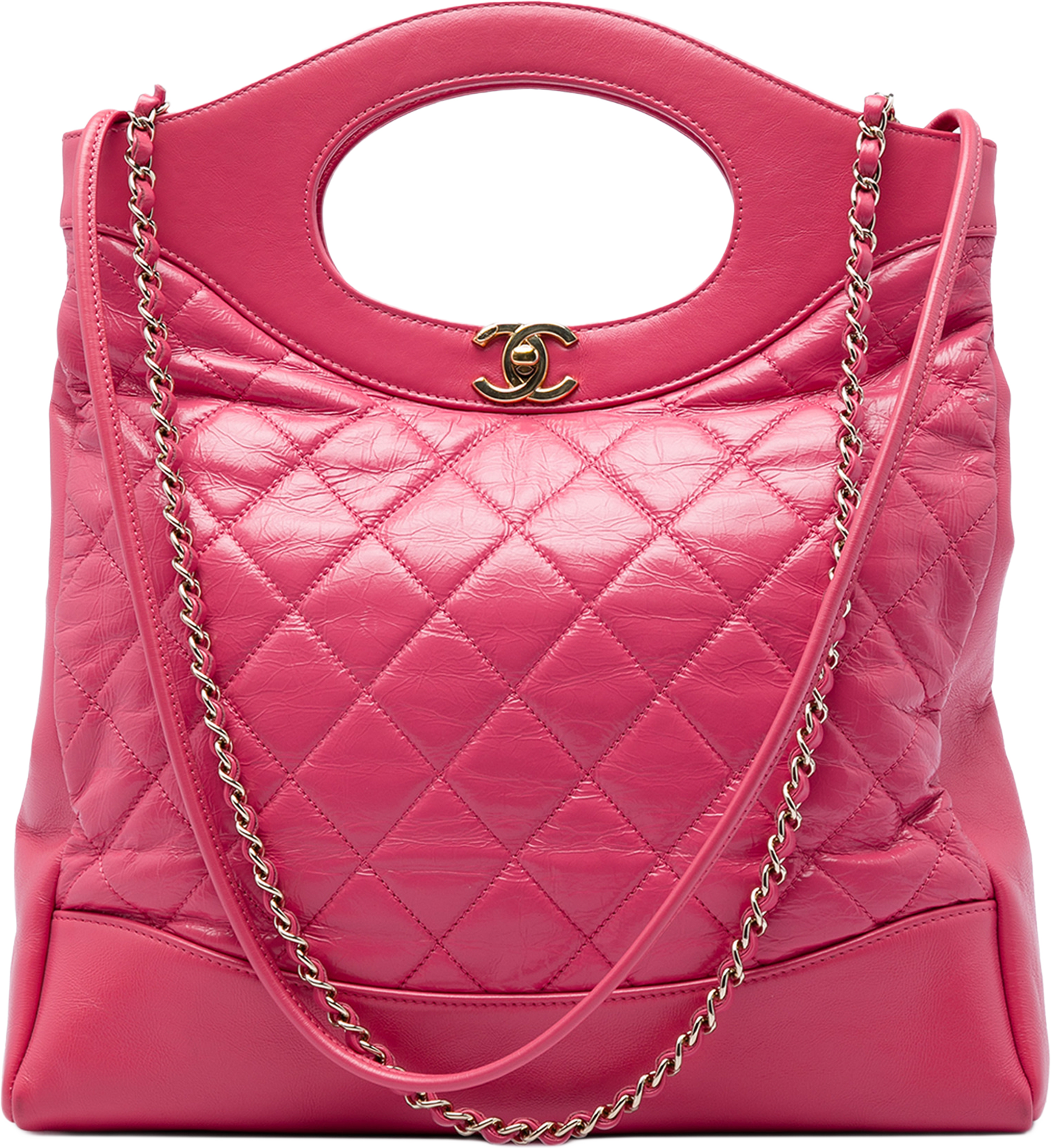 Chanel Small Quilted Shiny Aged Calfskin 31 Shopping Bag, från Luxclusif, i färgen rosa. Klicka för att öppna bilden i stort format