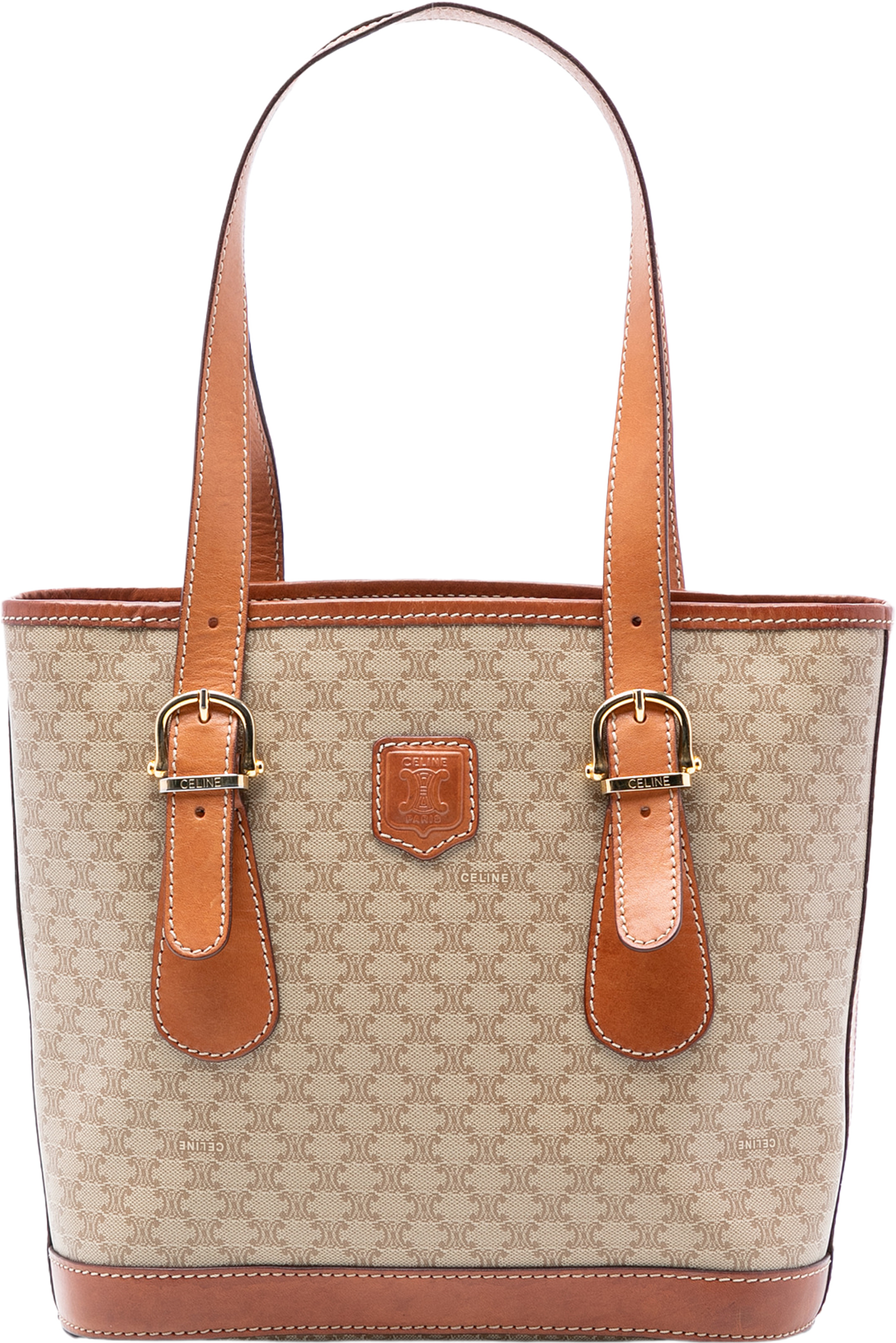 Celine Macadam Coated Canvas Tote, från Luxclusif, i färgen beige. Klicka för att öppna bilden i stort format