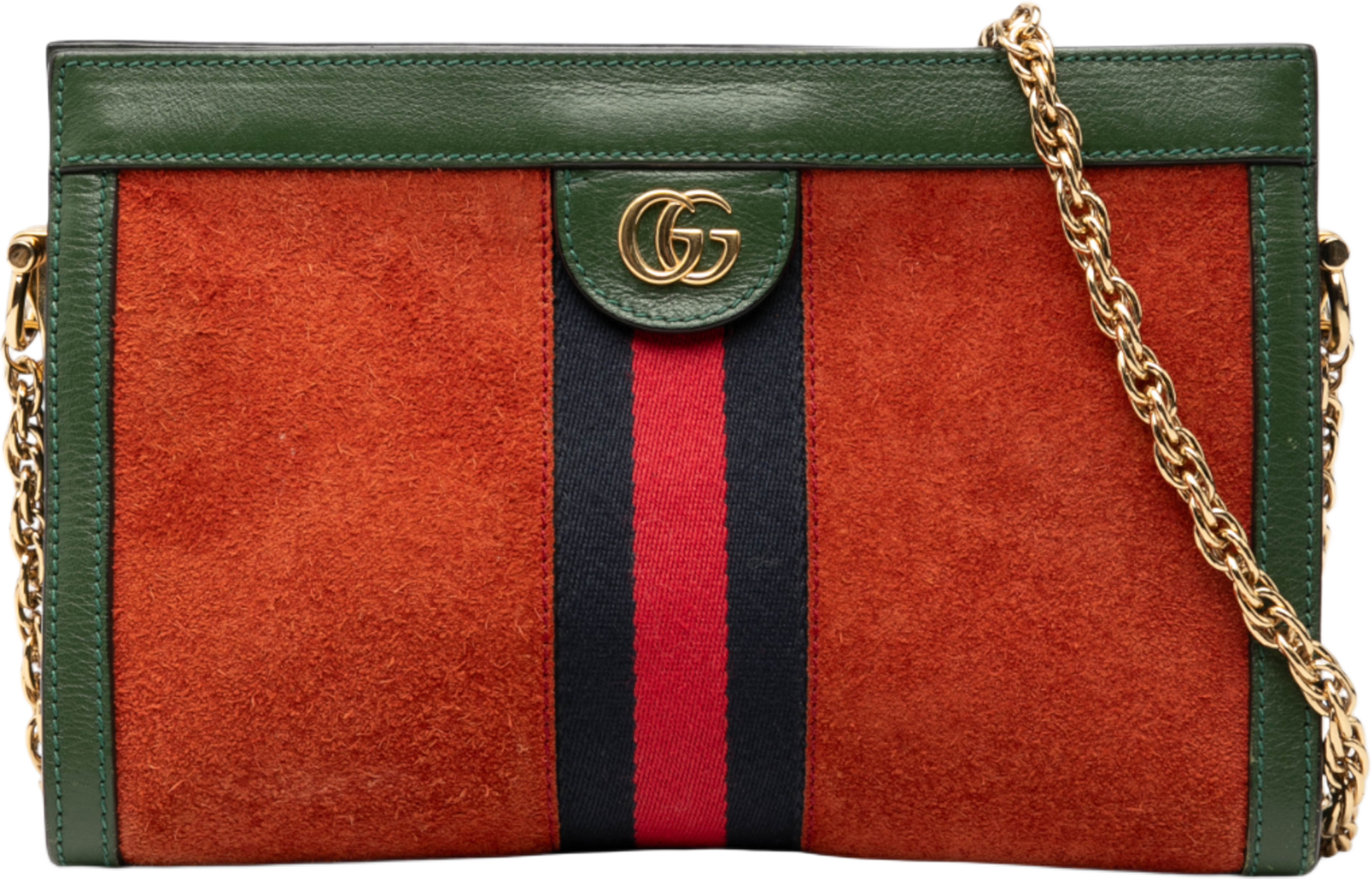 Gucci Small Suede Ophidia Chain Crossbody, från Luxclusif, i färgen dark orange. Klicka för att öppna bilden i stort format