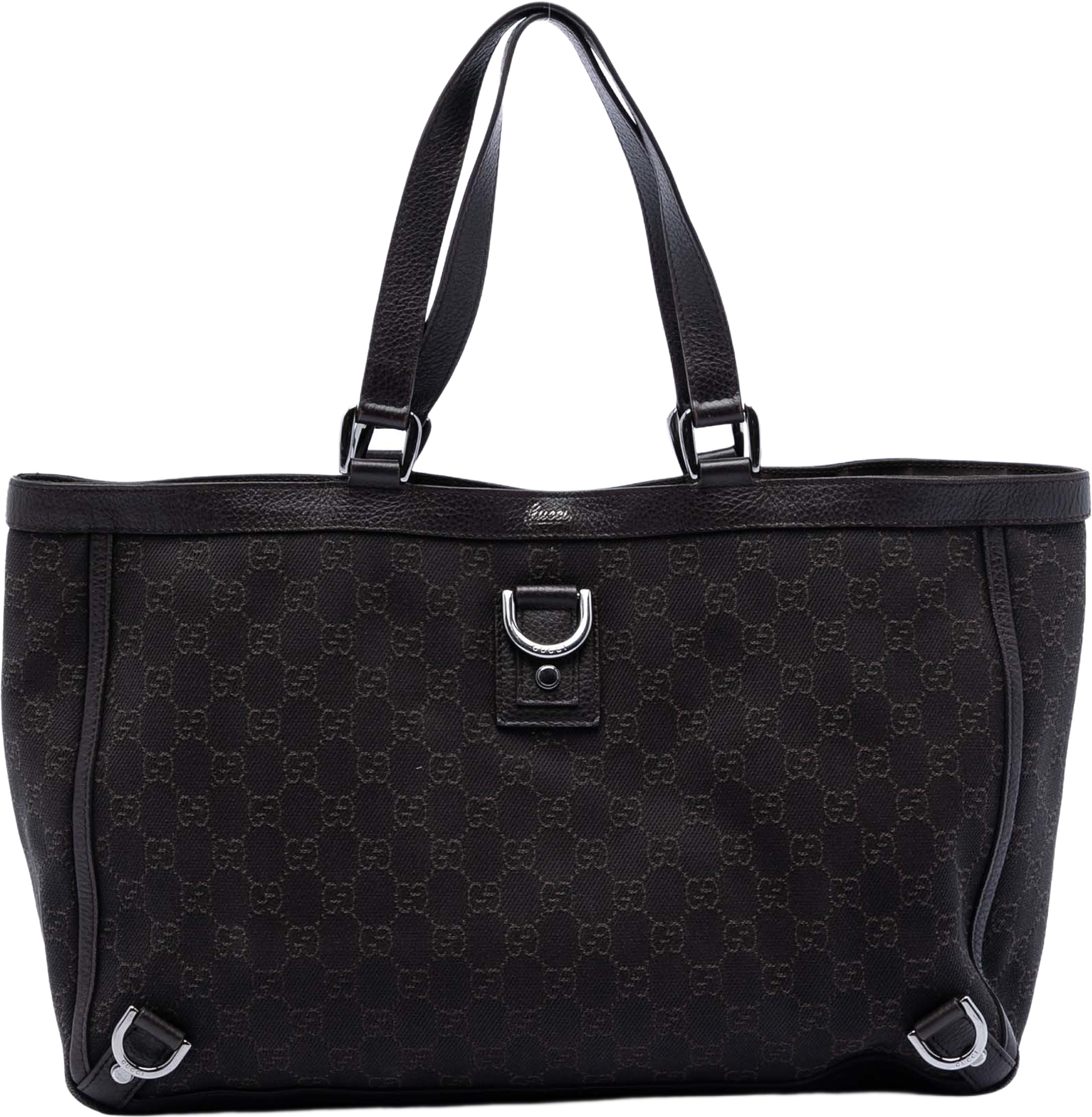 Gucci Gg Denim Abbey D Ring Tote, från Luxclusif, i färgen dark brown. Klicka för att öppna bilden i stort format
