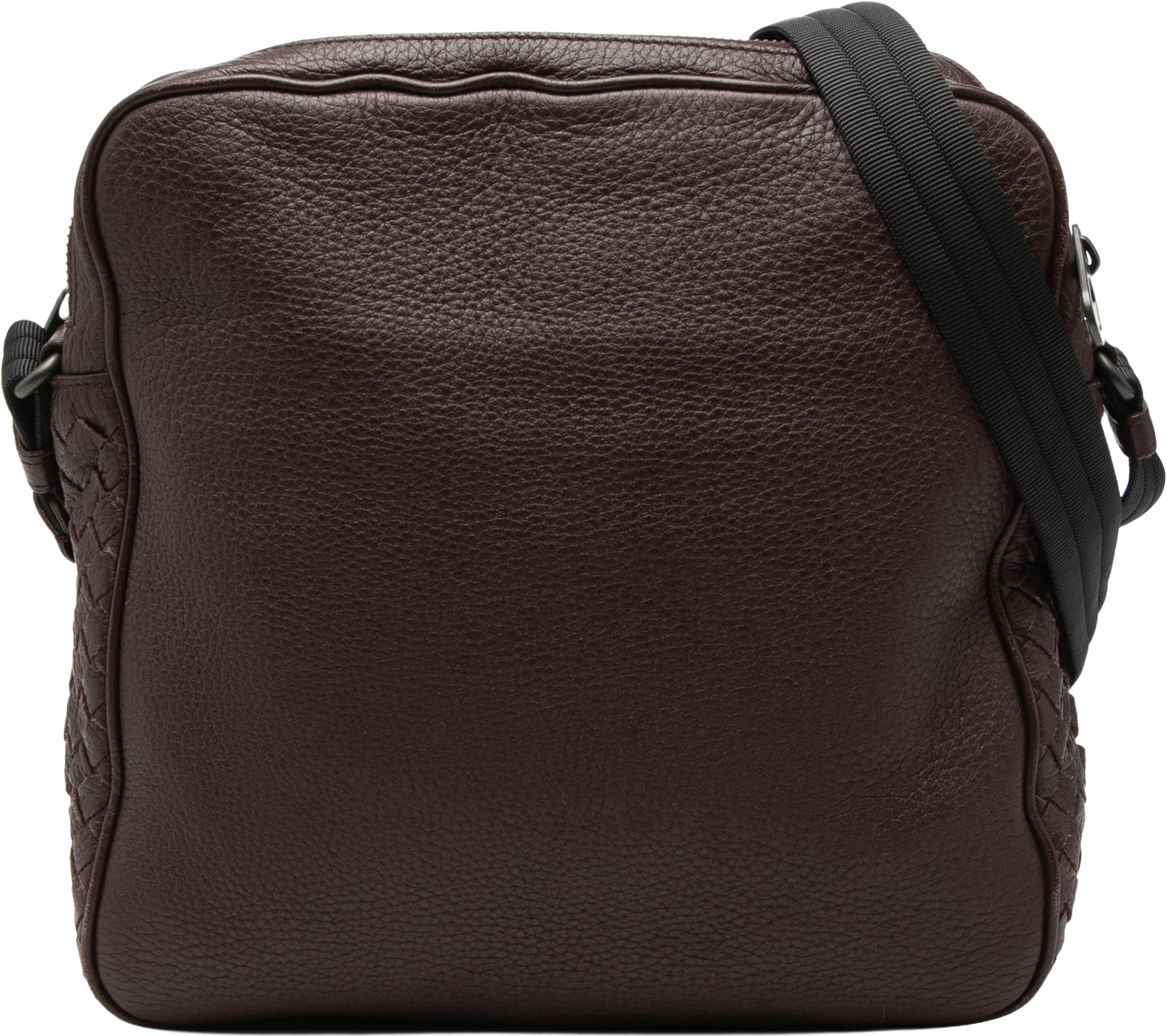 Bottega Veneta Intrecciato Trimmed Nappa Messenger Bag, från Luxclusif, i färgen dark brown. Klicka för att öppna bilden i stort format