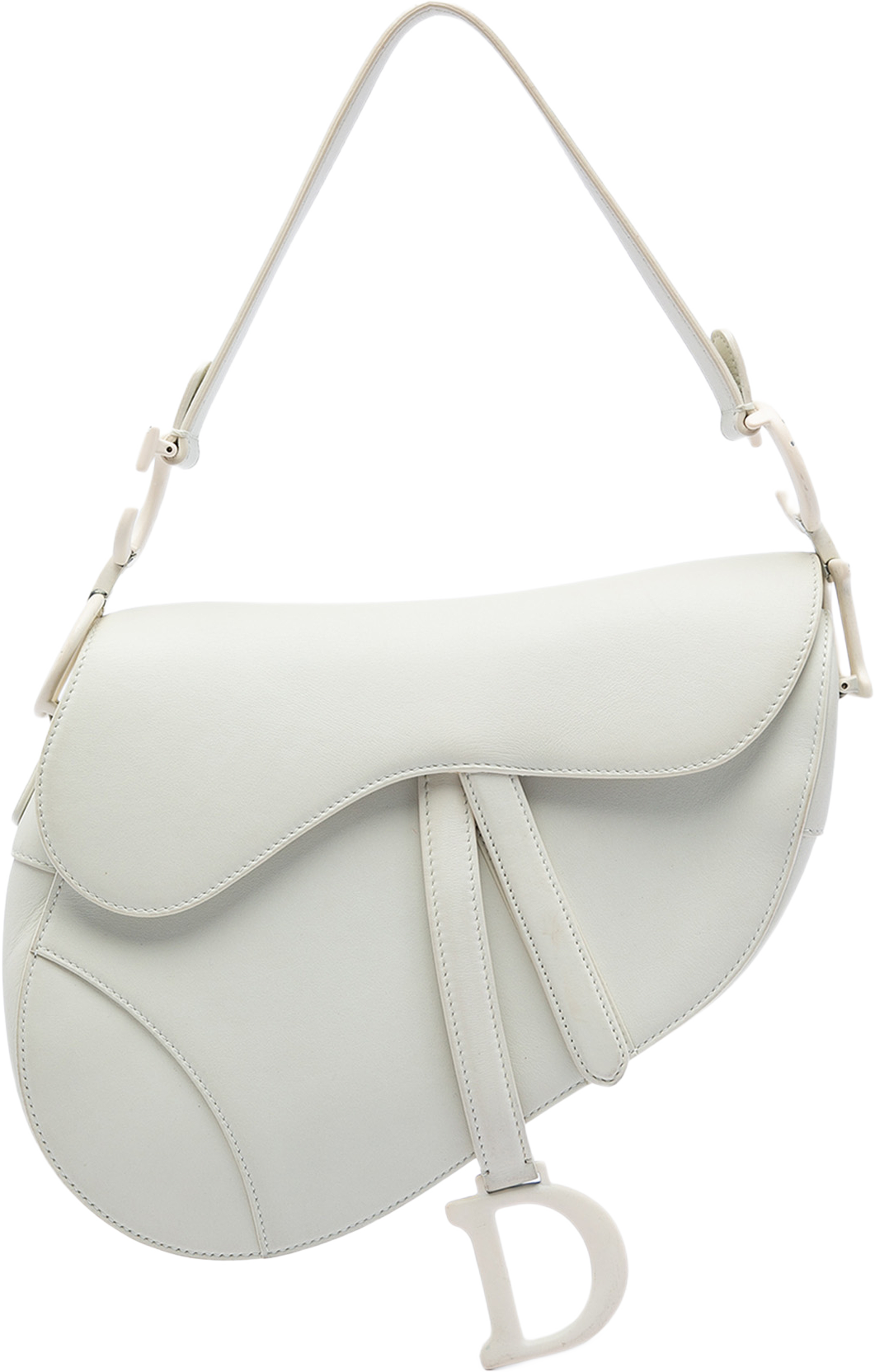 Dior Grained Calfskin Saddle Bag, från Luxclusif, i färgen vit. Klicka för att öppna bilden i stort format