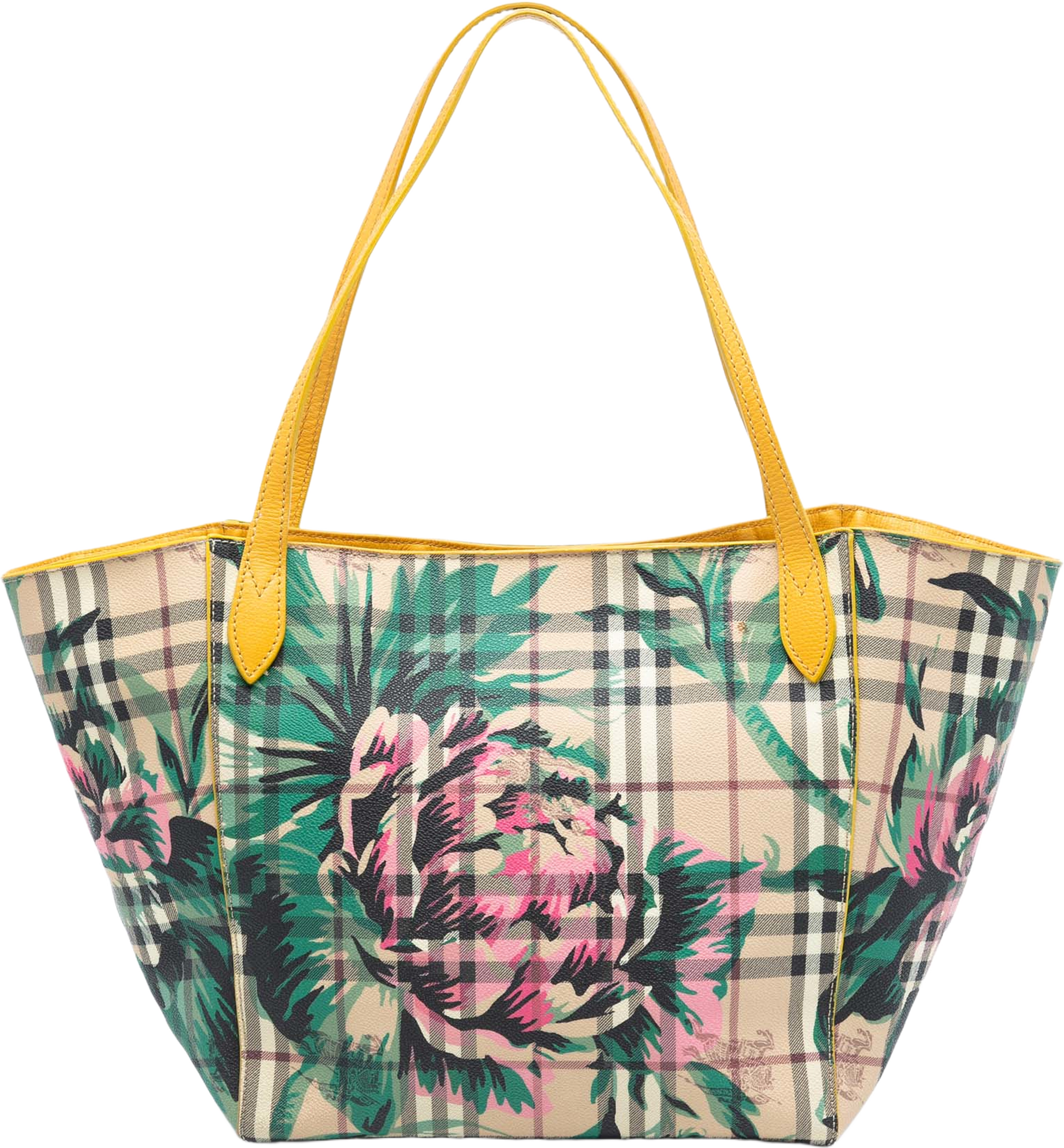 Burberry Small Haymarket Check Floral Print Coated Canvas Canterbury Tote, från Luxclusif, i färgen beige. Klicka för att öppna bilden i stort format