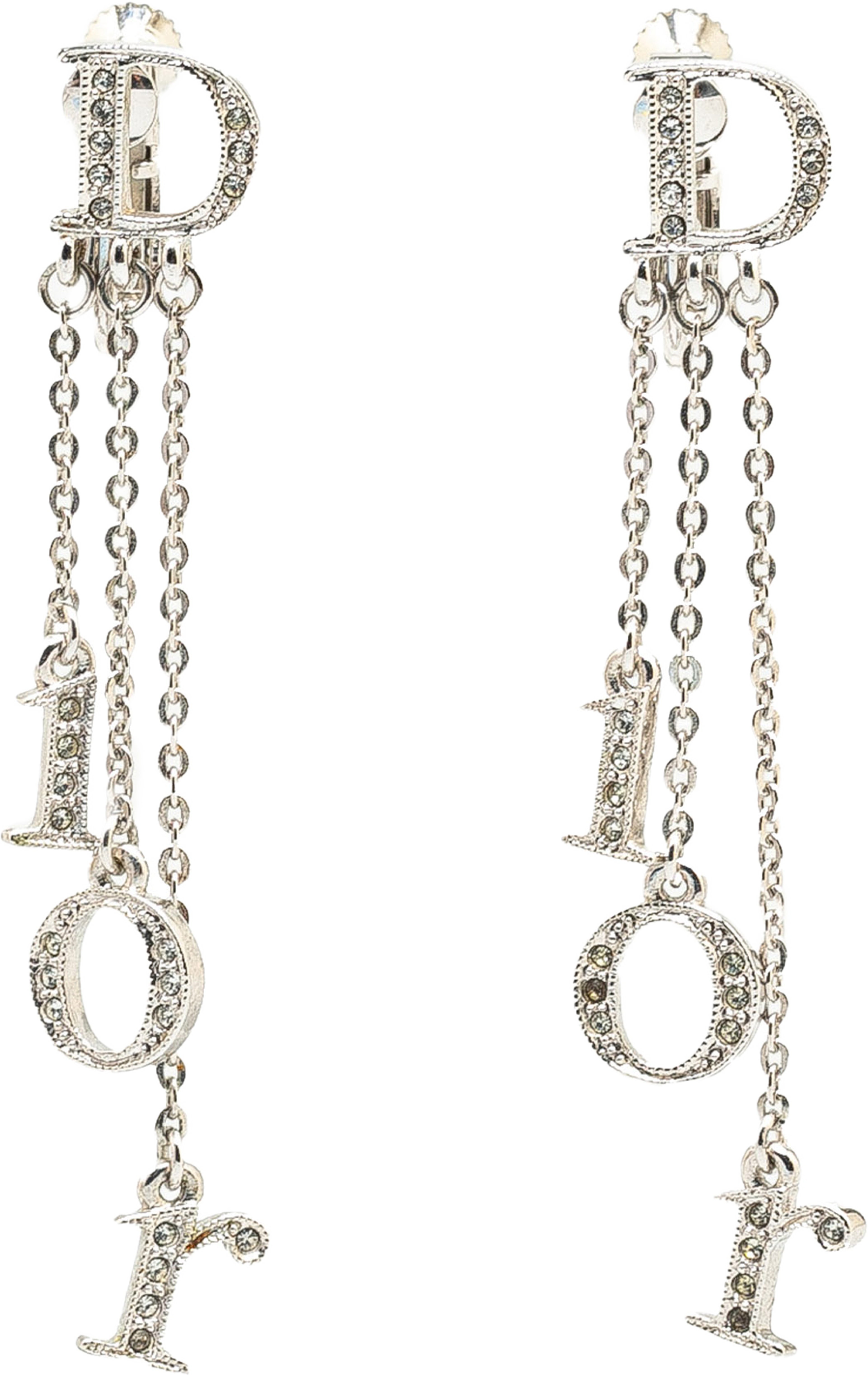 Dior Silver Metal And Crystals Dangle Earrings