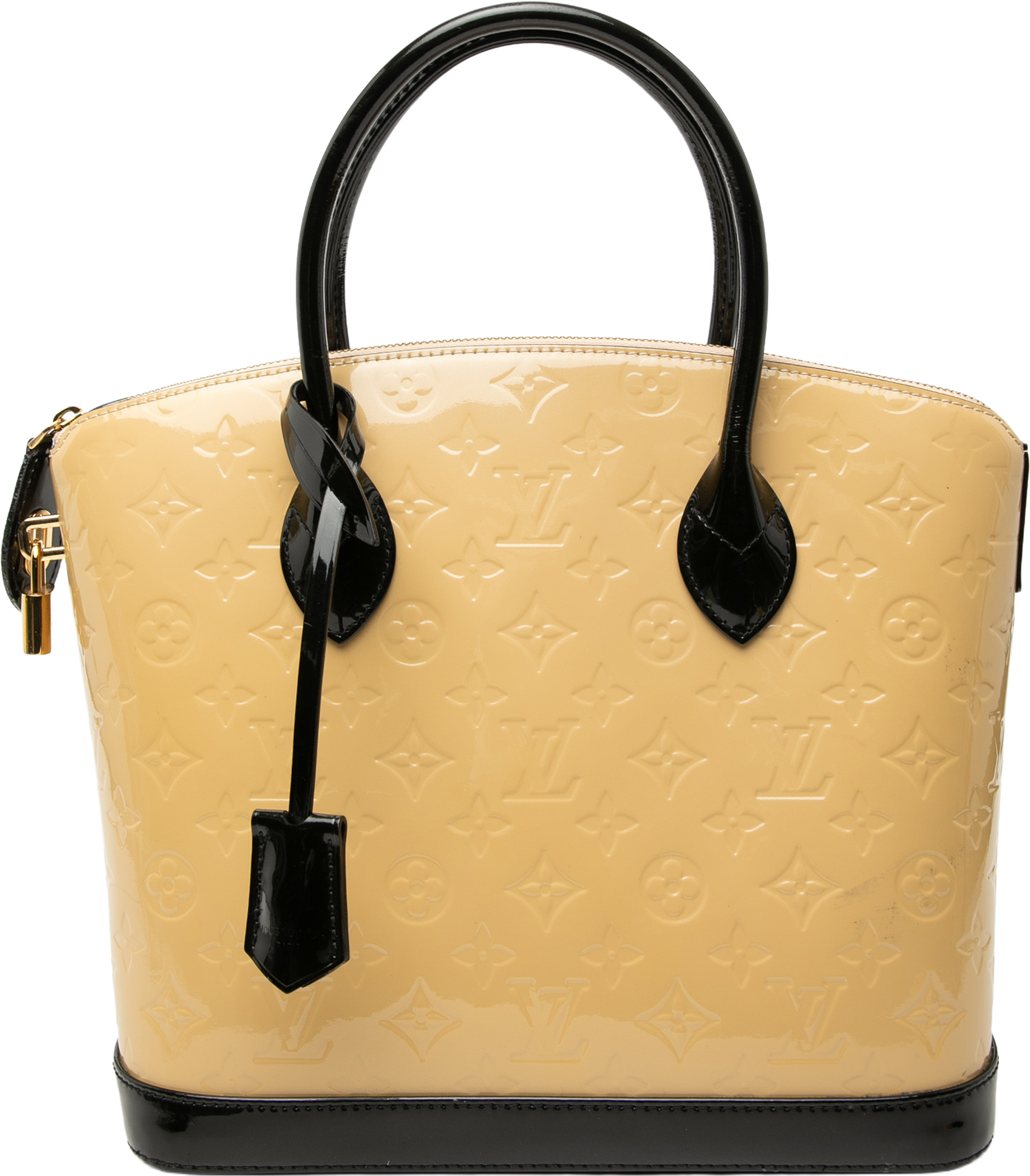 Louis Vuitton Monogram Vernis Lockit Pm, från Luxclusif, i färgen beige. Klicka för att öppna bilden i stort format
