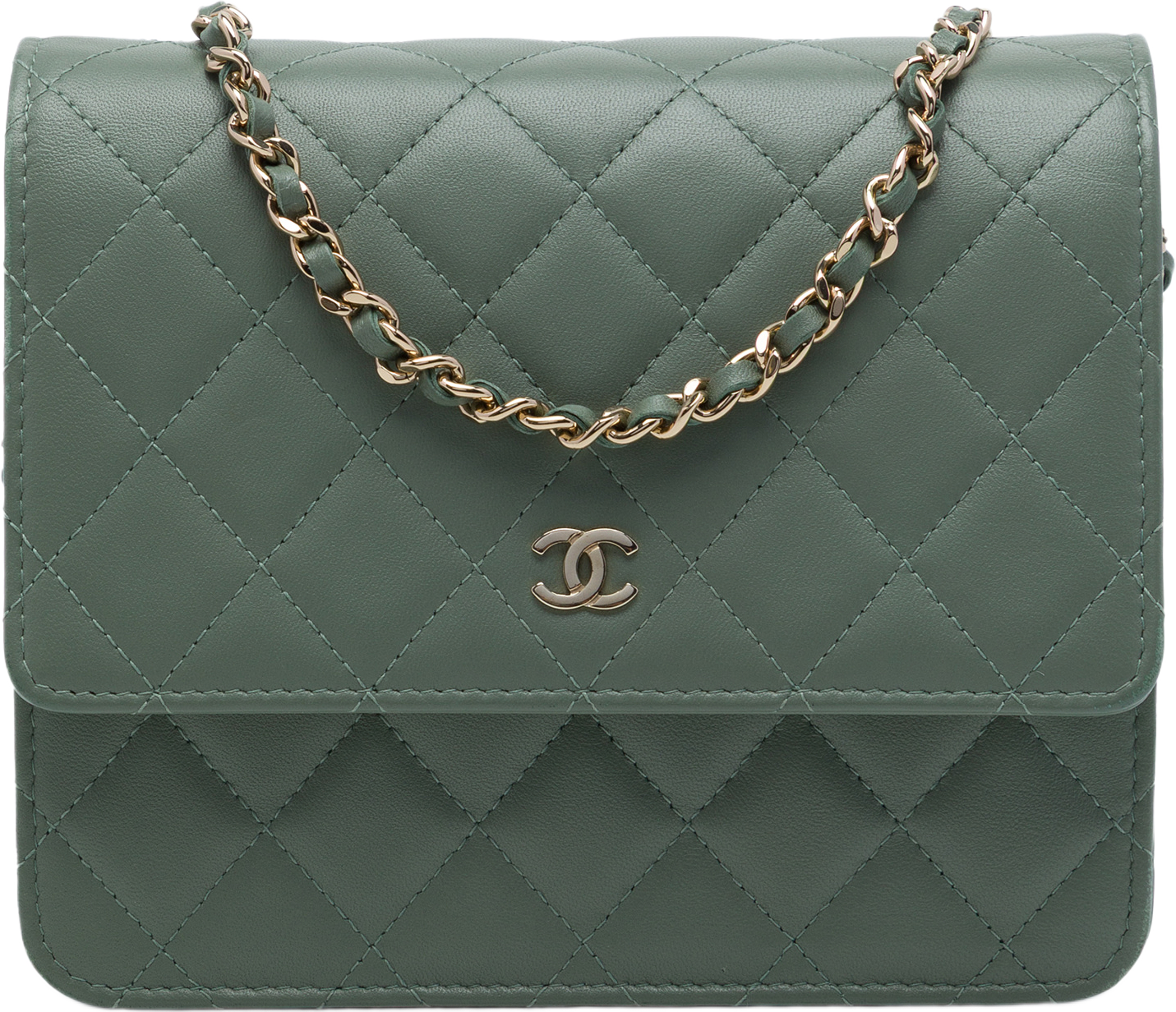 Chanel Cc Square Quilted Lambskin Wallet On Chain, från Luxclusif, i färgen grön. Klicka för att öppna bilden i stort format