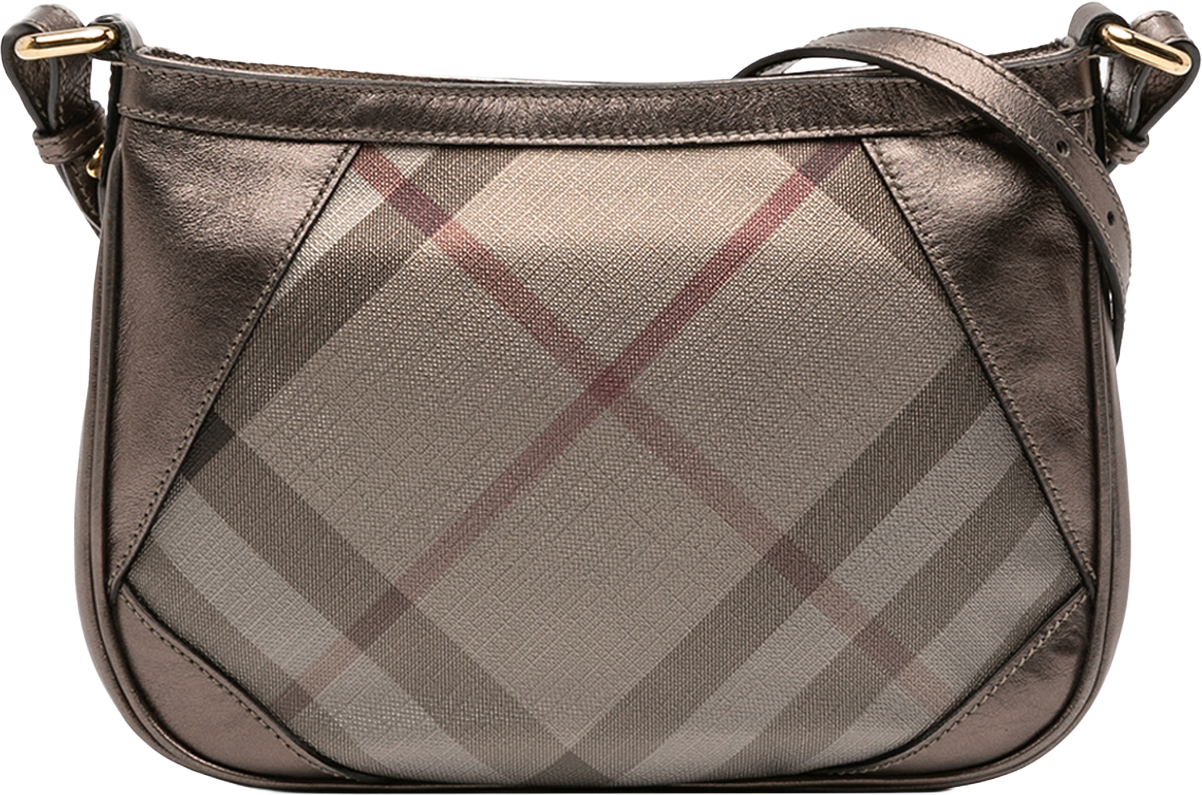 Burberry Supernova Check Canvas And Metallic Leather Crossbody, från Luxclusif, i färgen bronze. Klicka för att öppna bilden i stort format