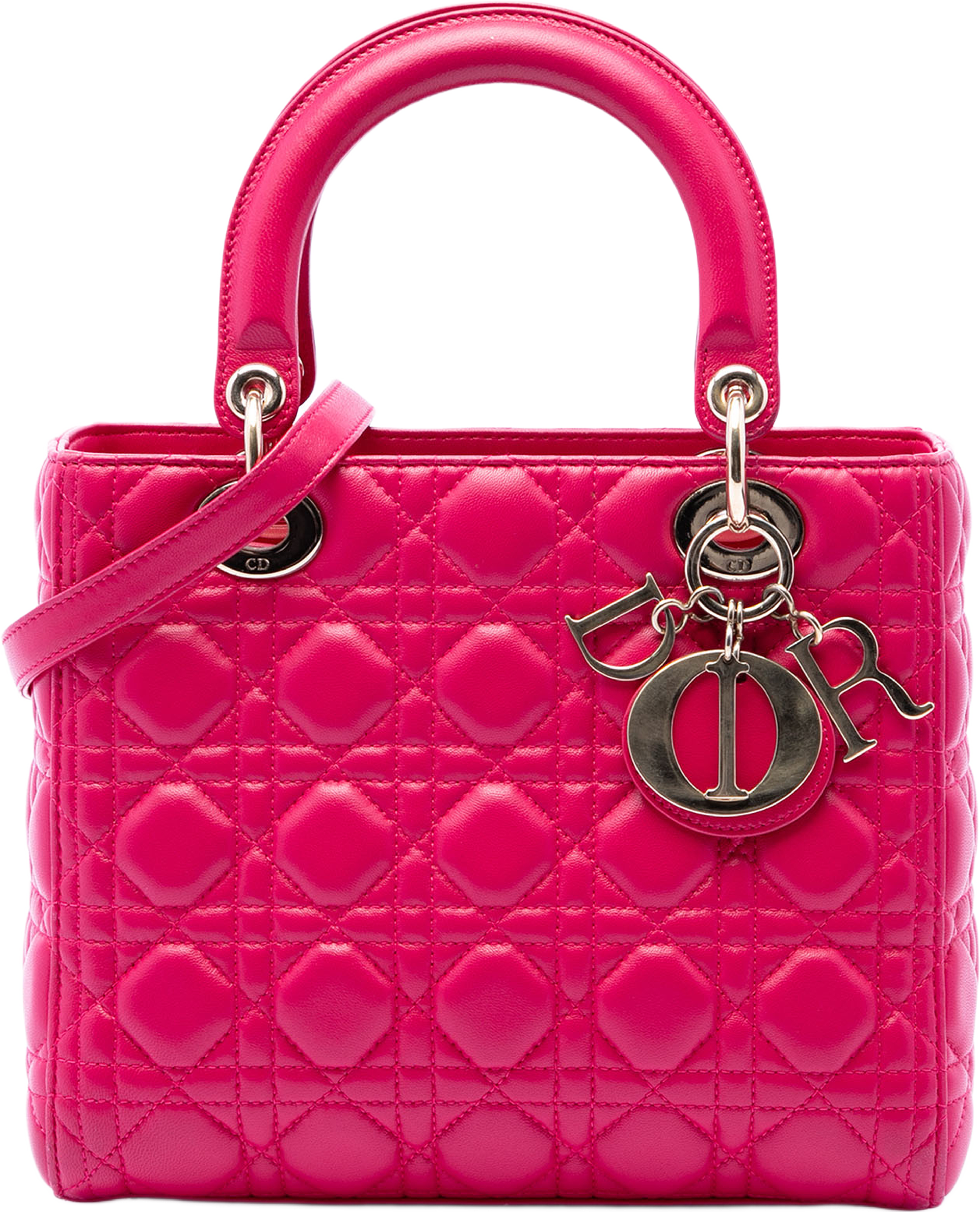 Dior Medium Lambskin Cannage Lady Dior, från Luxclusif, i färgen rosa. Klicka för att öppna bilden i stort format