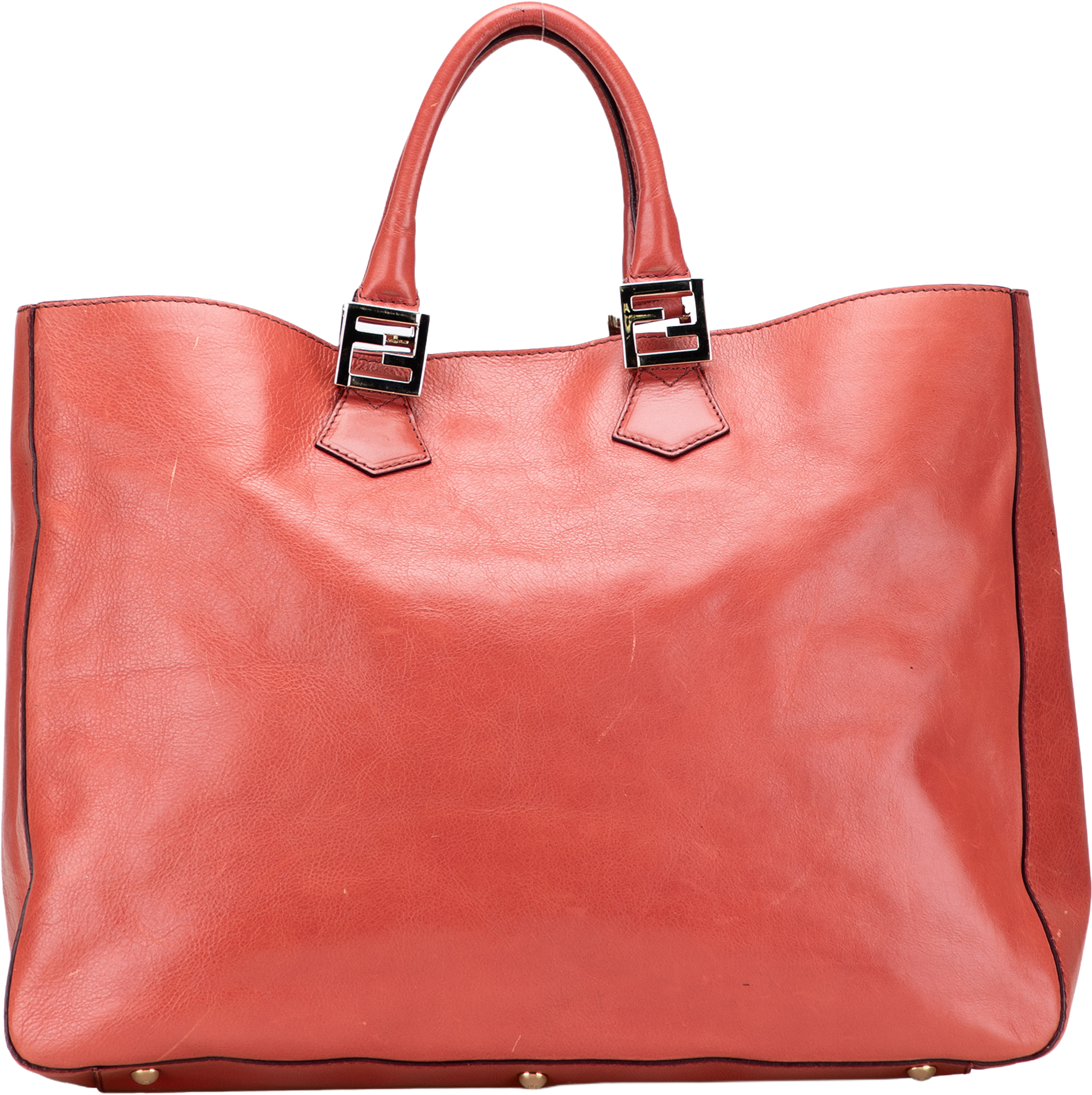 Fendi Large Leather Twins Tote, från Luxclusif, i färgen dark orange. Klicka för att öppna bilden i stort format