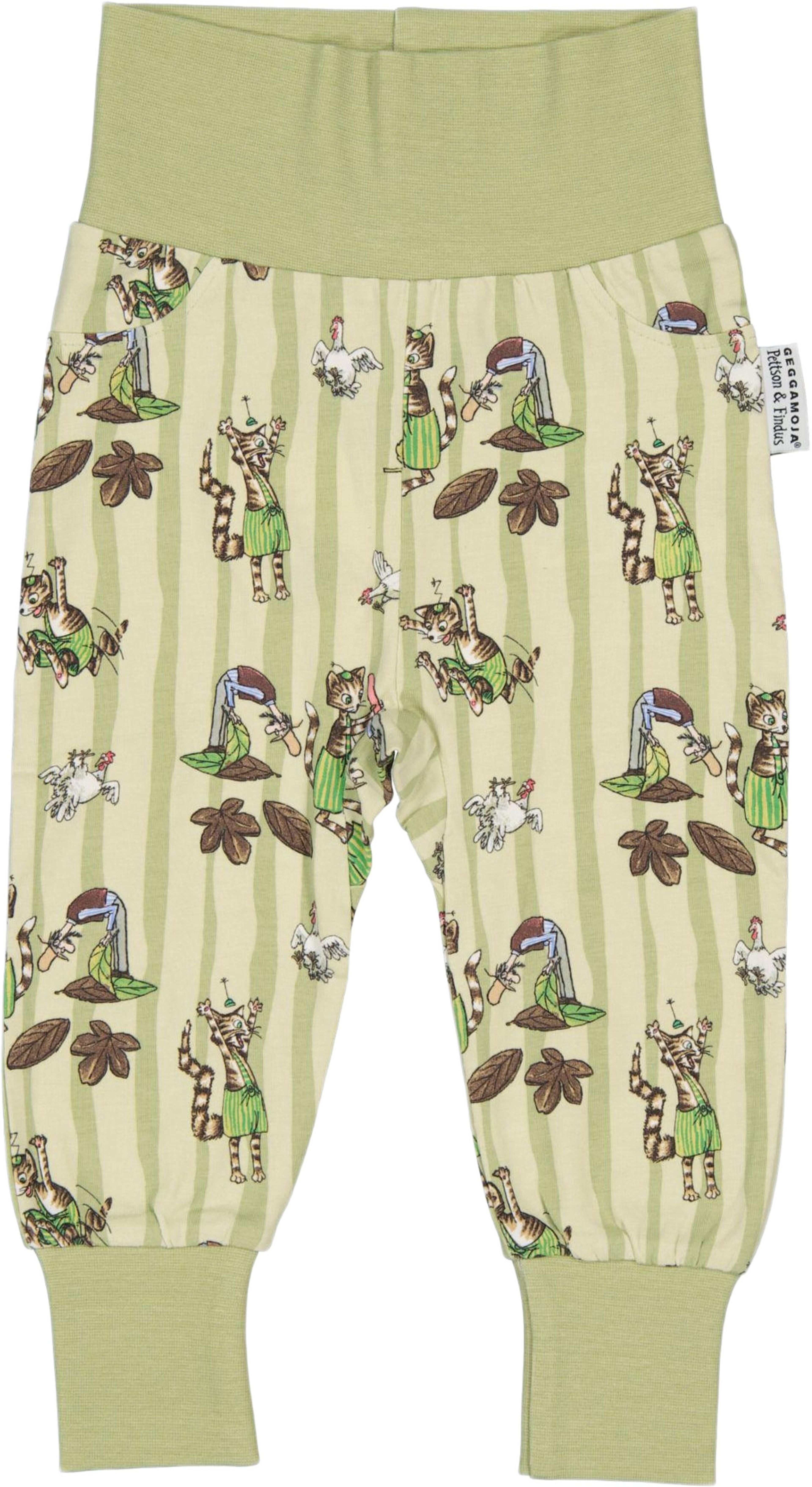 Babybyxor Pettson Och Findus Grön, från Geggamoja, i färgen green stripe. Klicka för att öppna bilden i stort format