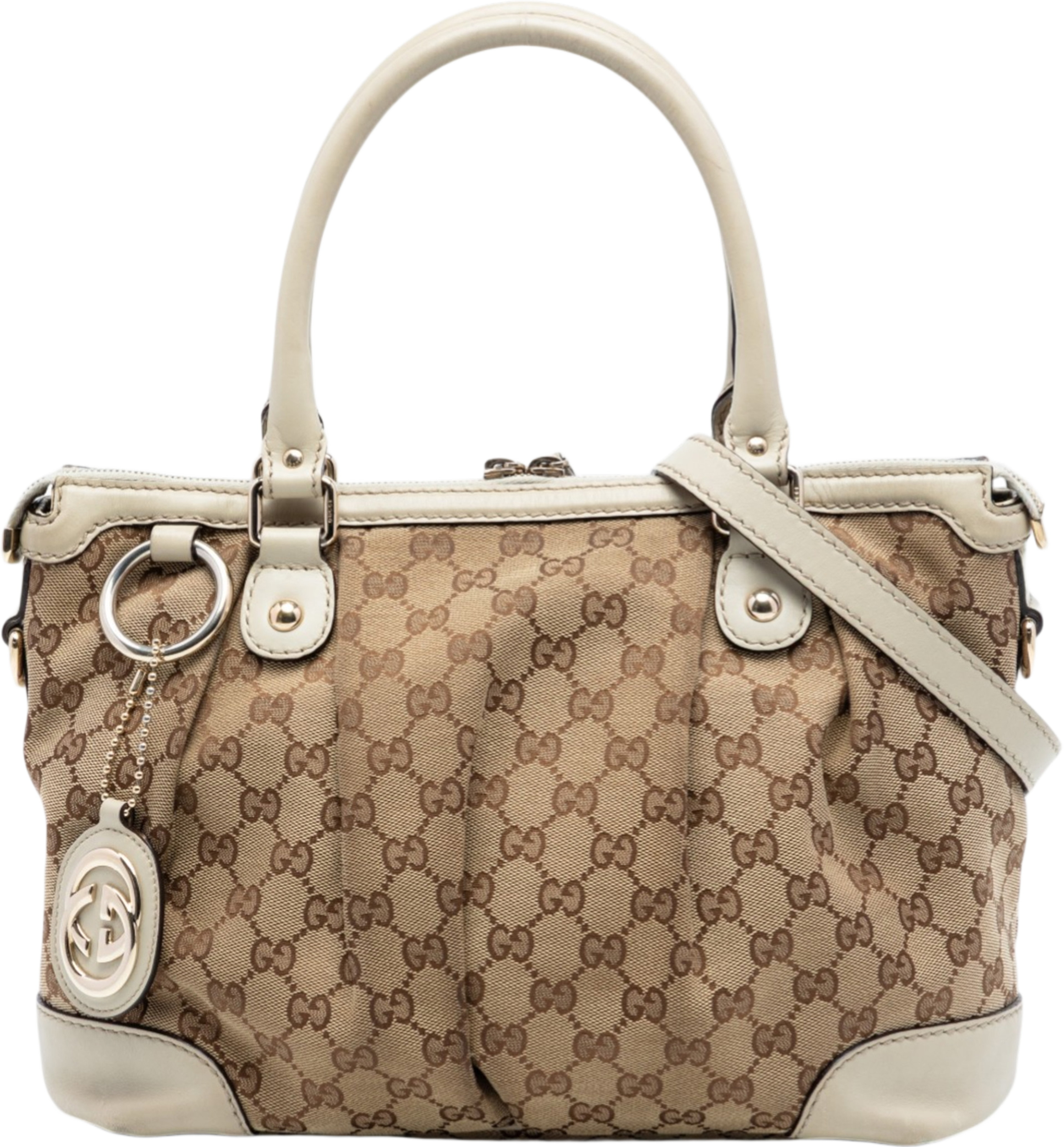 Gucci Gg Canvas Sukey Satchel, från Luxclusif, i färgen beige. Klicka för att öppna bilden i stort format