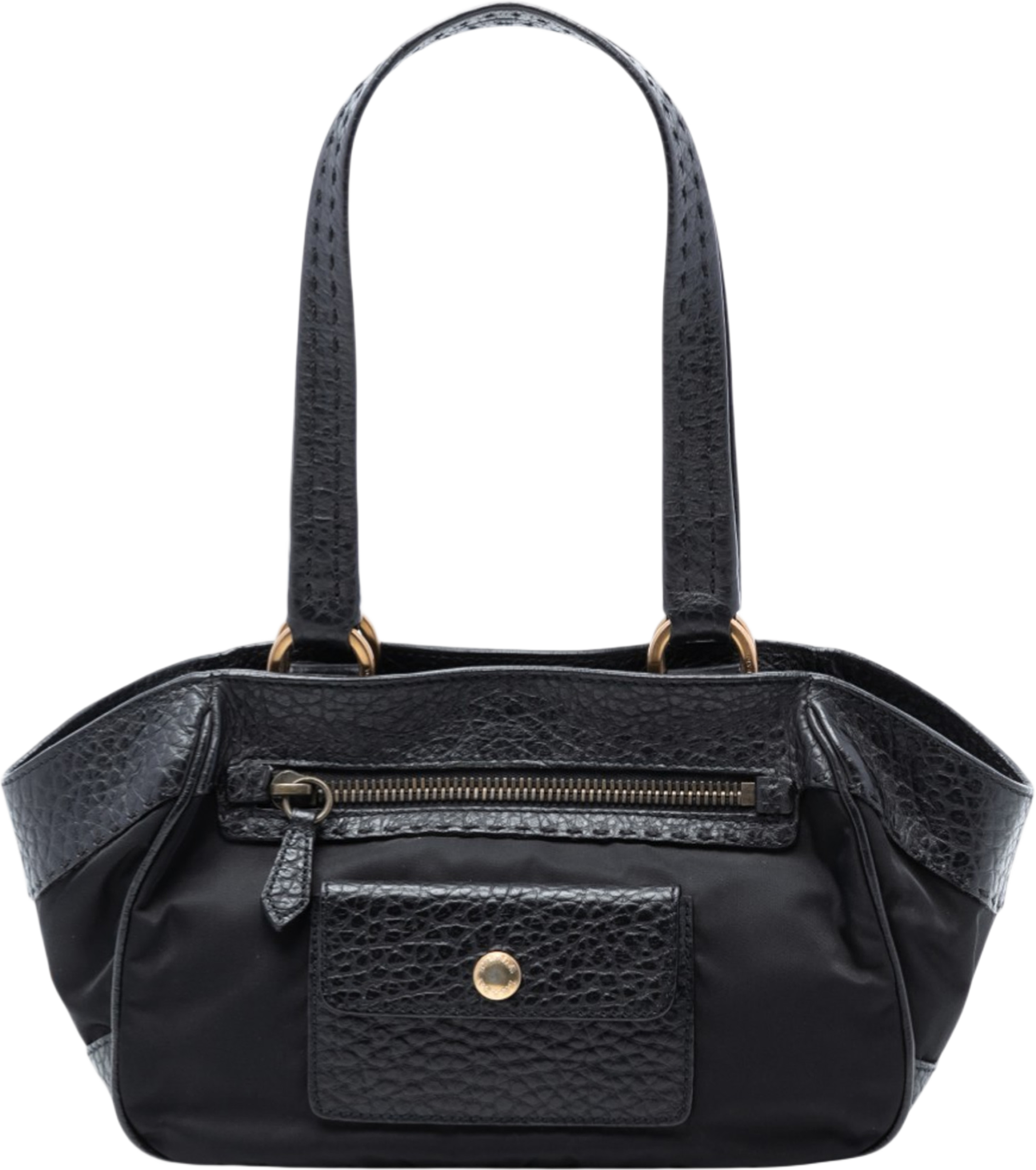 Prada Leather Trimmed Tessuto Front Flap Pocket Shoulder Bag, från Luxclusif, i färgen black. Klicka för att öppna bilden i stort format