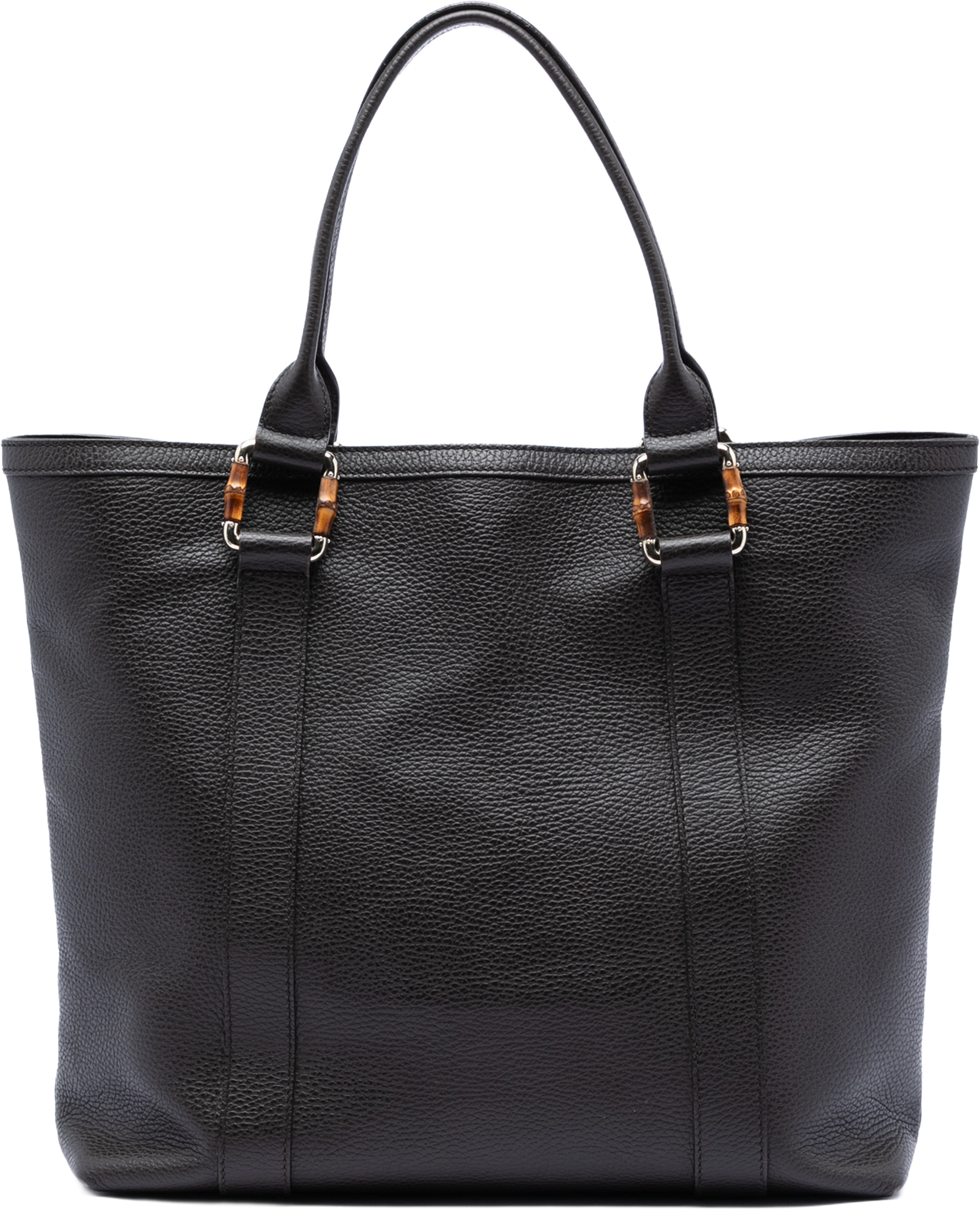 Gucci Grained Calfskin Bamboo Shopper Tote, från Luxclusif, i färgen dark brown. Klicka för att öppna bilden i stort format