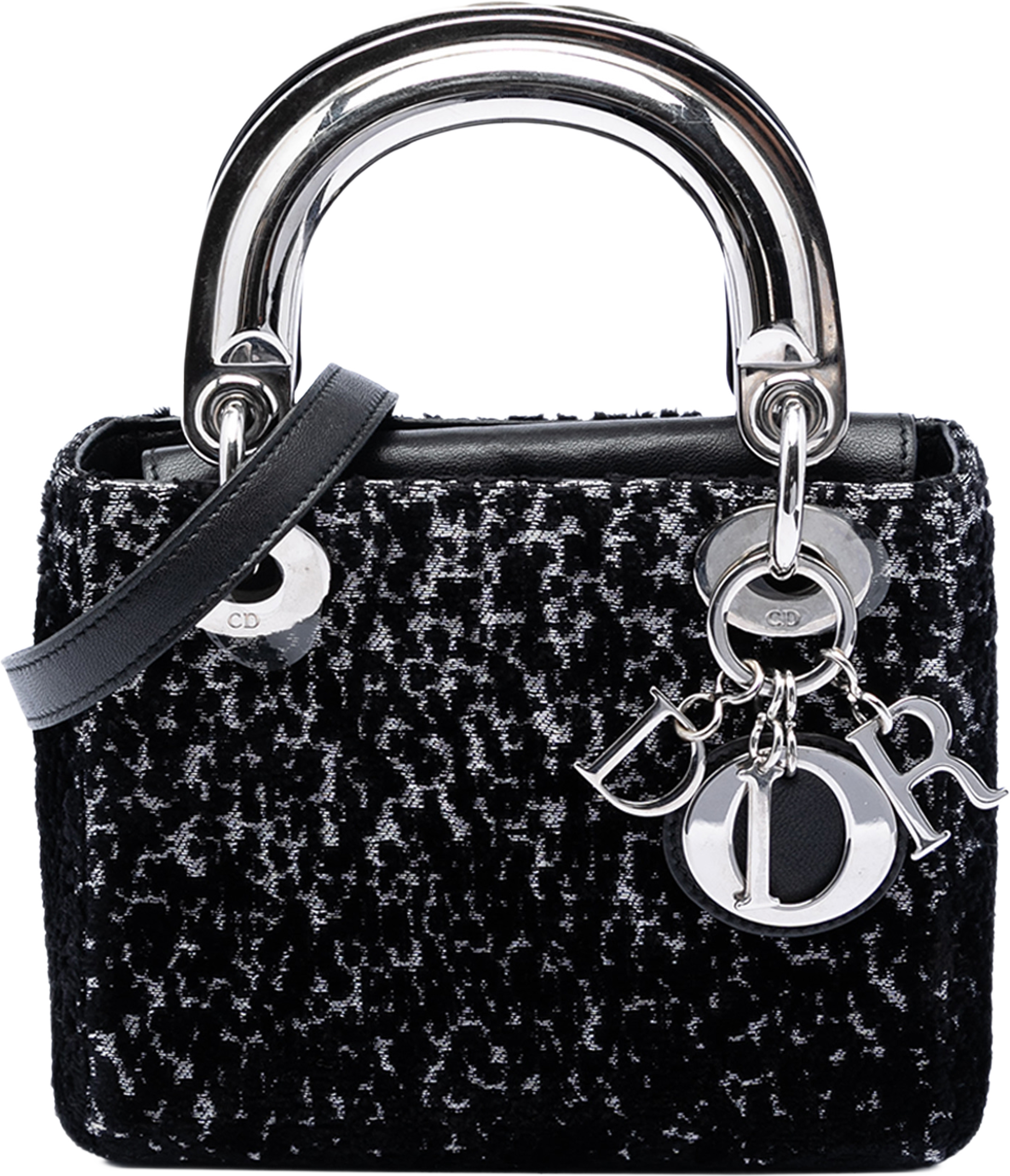 Dior Mini Fabric Lame Lady Dior, från Luxclusif, i färgen black. Klicka för att öppna bilden i stort format