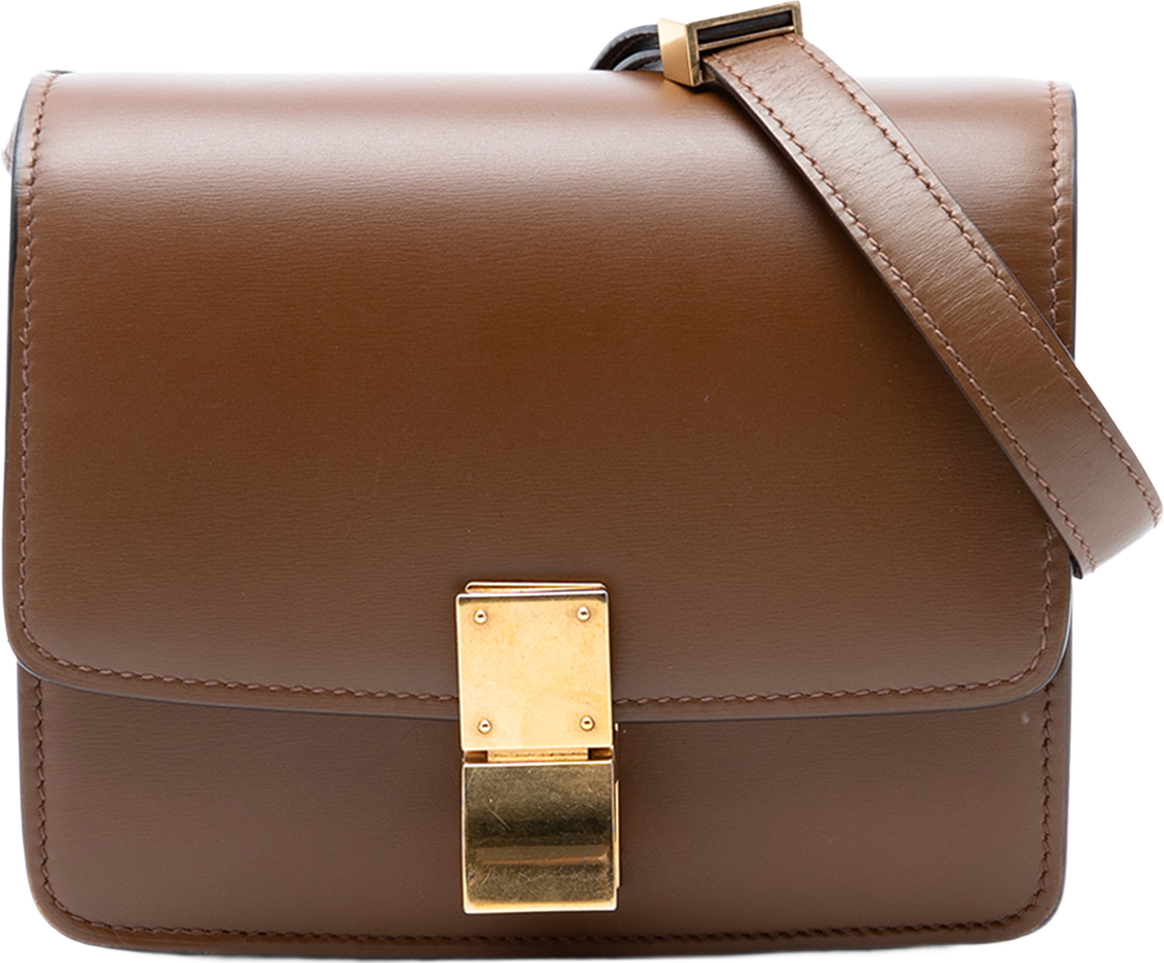 Celine Small Calfskin Classic Box, från Luxclusif, i färgen brun. Klicka för att öppna bilden i stort format