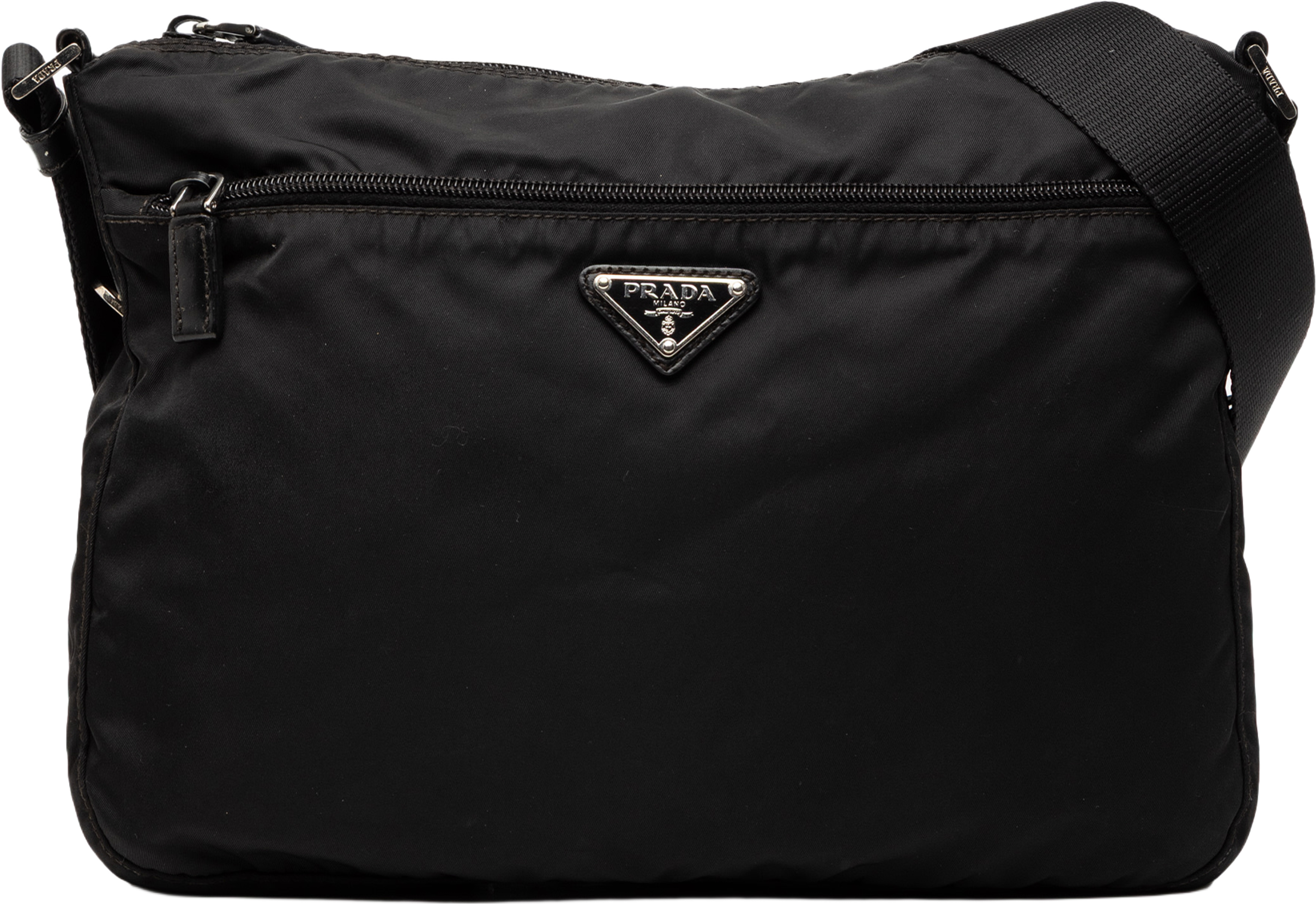 Prada Tessuto Zip Top Crossbody, från Luxclusif, i färgen black. Klicka för att öppna bilden i stort format