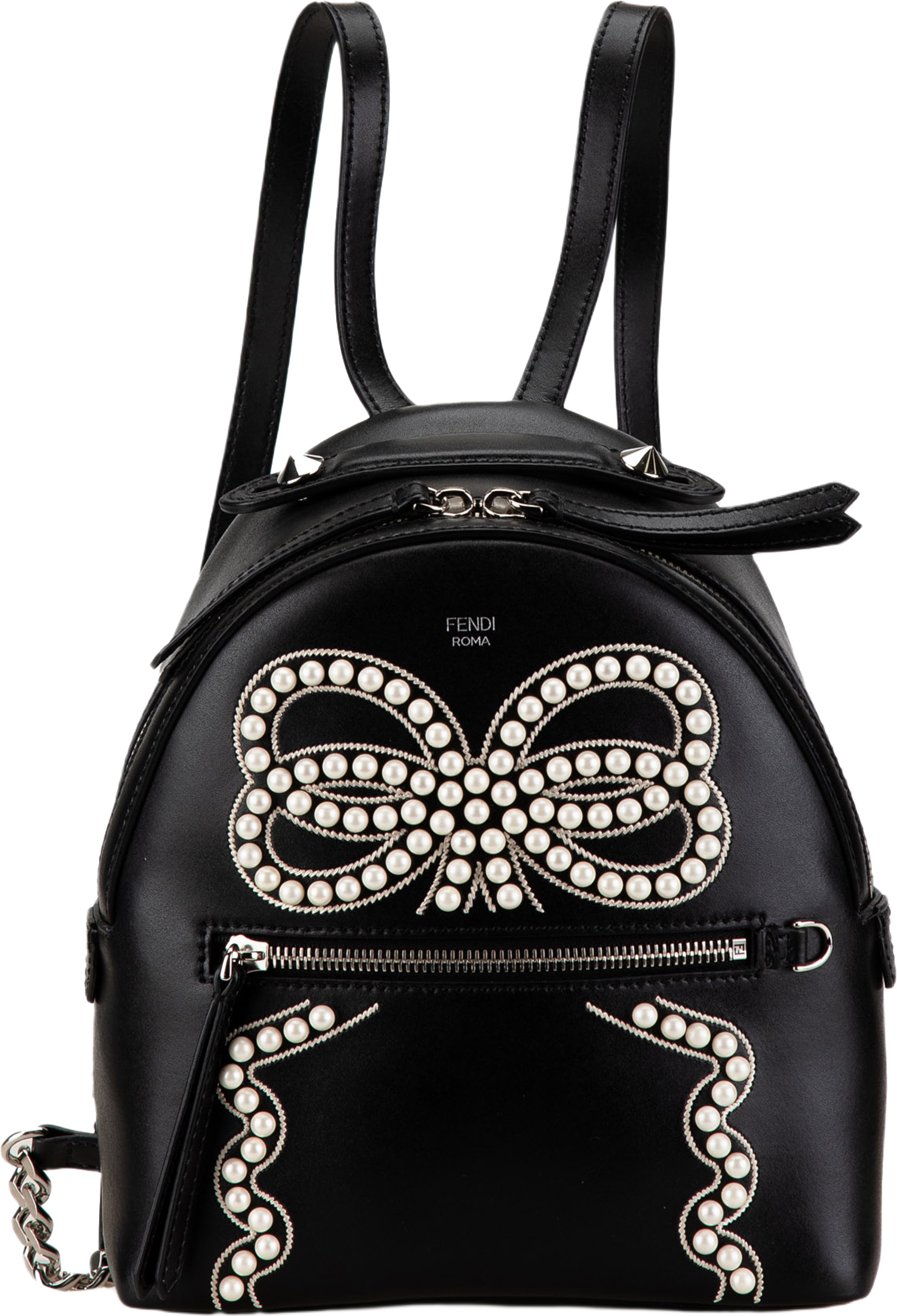 Fendi Mini By The Way Leather Ribbon Pearl Backpack